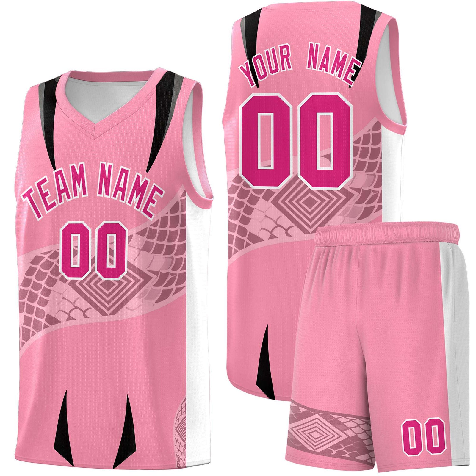 Custom Light Pink White Snake Scale Venomous Fang for Clubs Graffiti Pattern Basketball Suit Jersey
