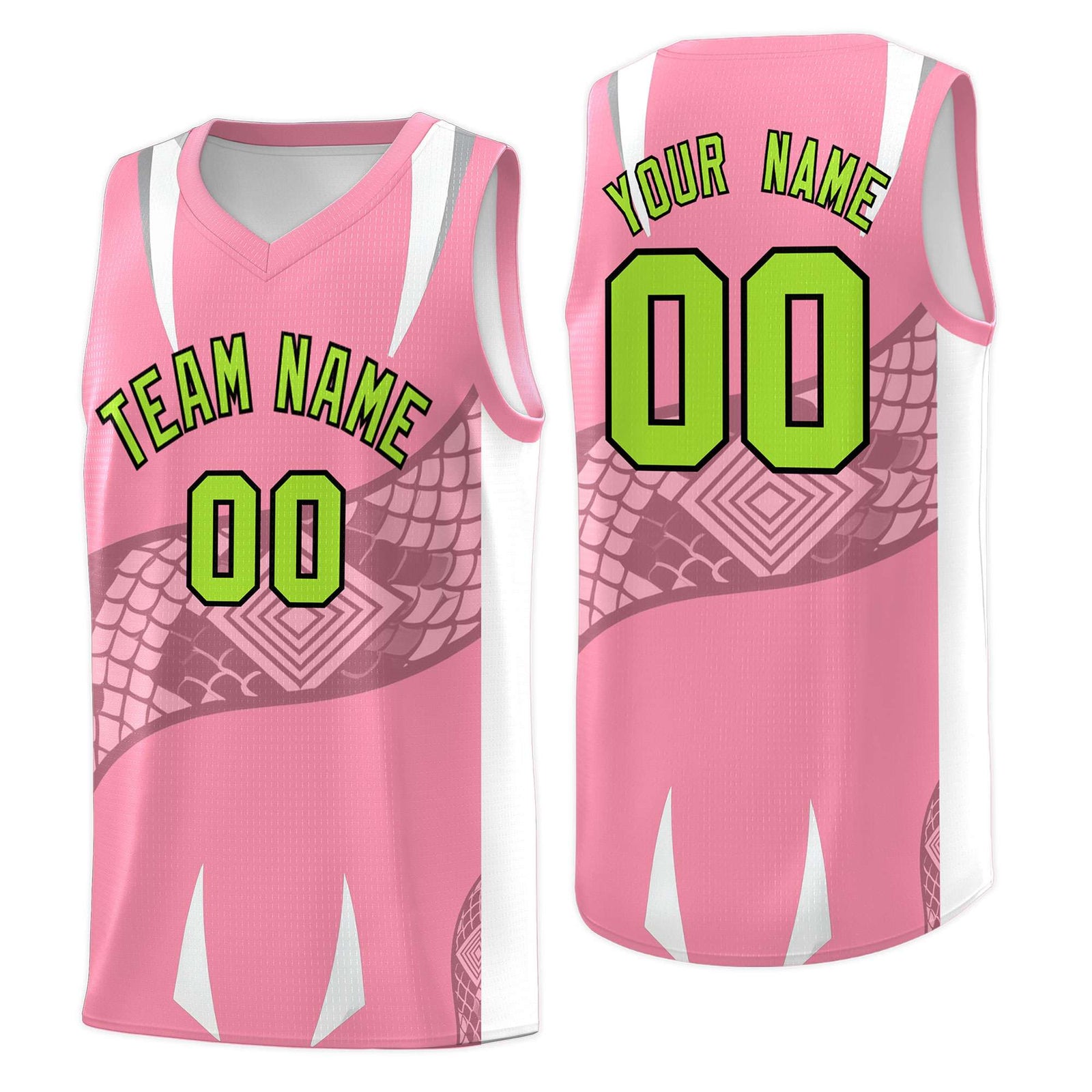 Custom Light Pink White Snake Scale Venomous Fang Drapable Graffiti Pattern Basketball Suit Jersey