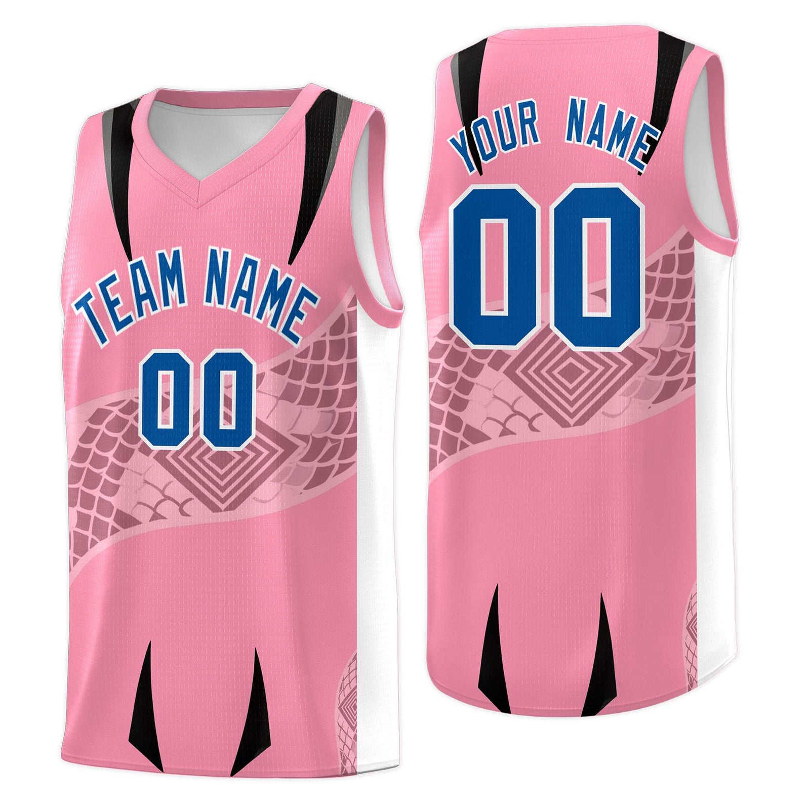 Custom Light Pink White Snake Scale Venomous Fang for Team Graffiti Pattern Basketball Suit Jersey