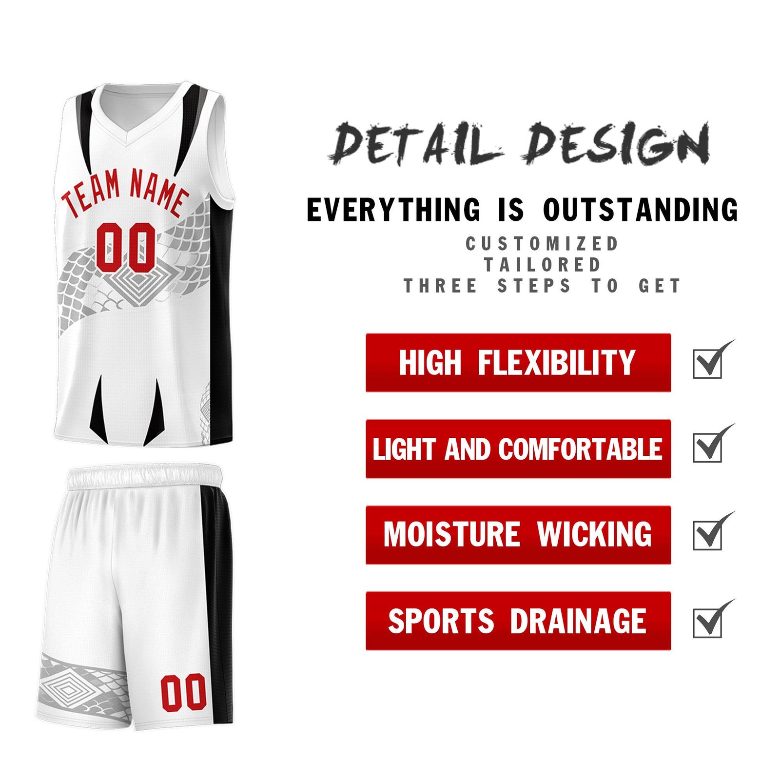 Custom White Black Snake Scale Venomous Fang for Leagues Graffiti Pattern Basketball Suit Jersey