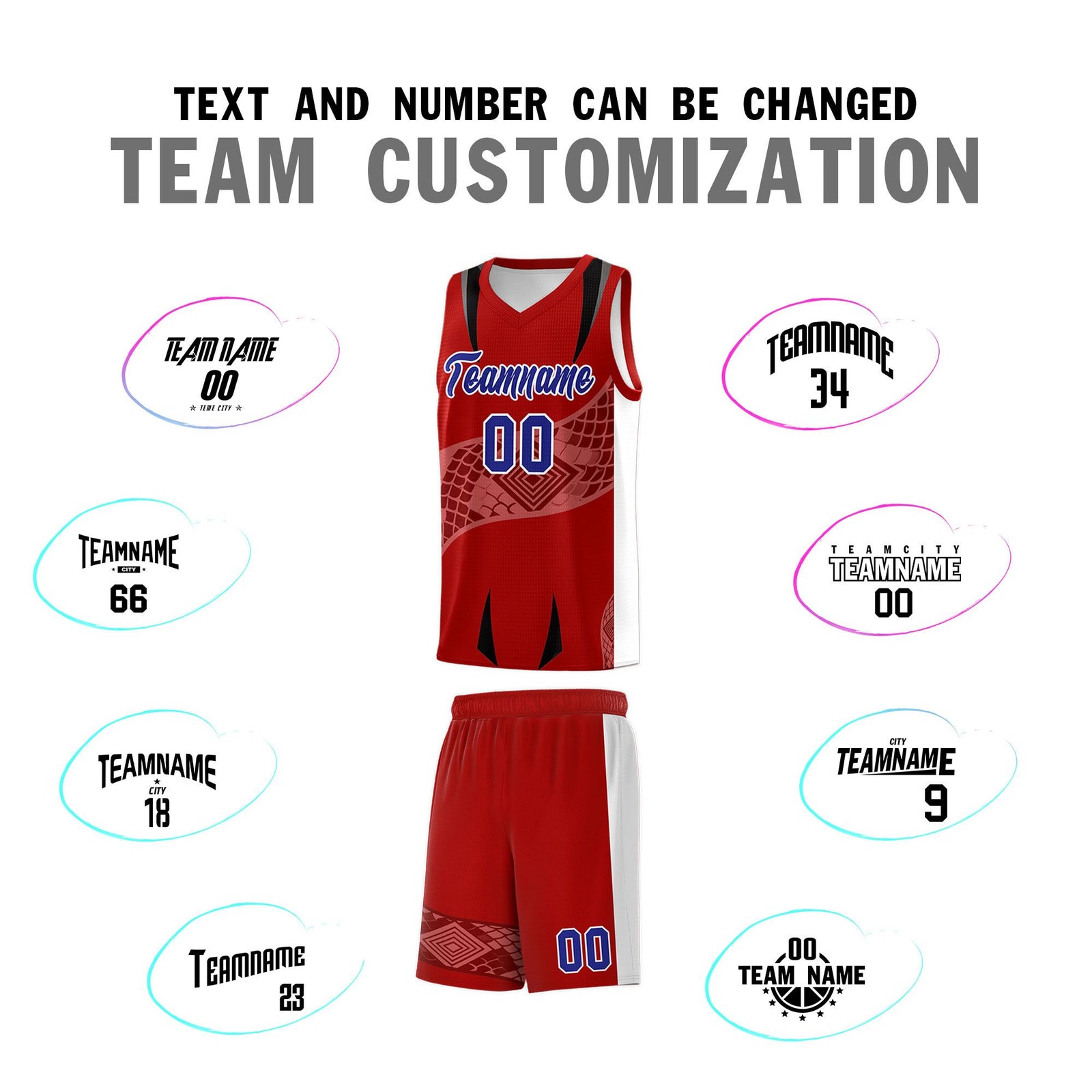 Custom Red White Snake Scale Venomous Fang for Leagues Graffiti Pattern Basketball Suit Jersey