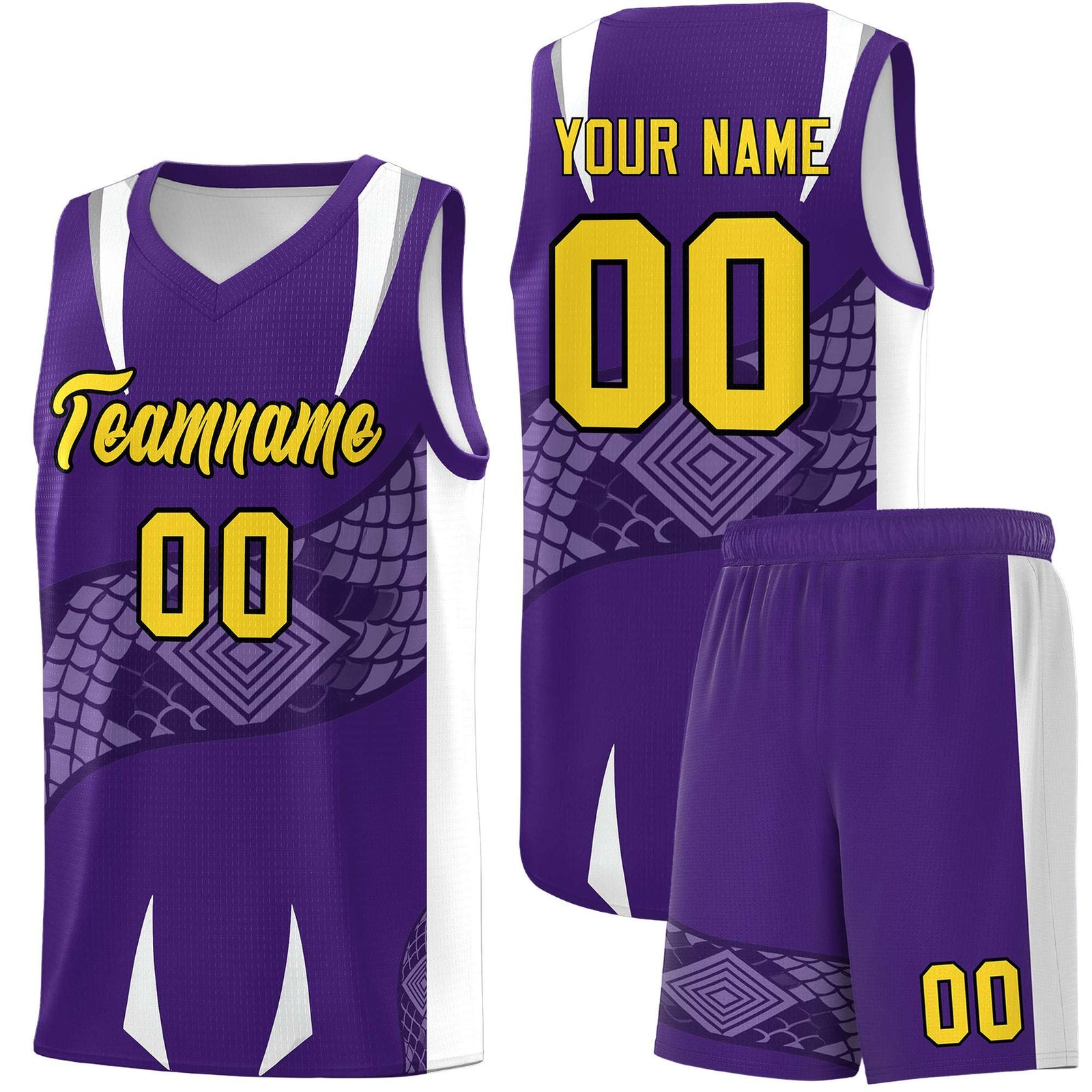 Custom Purple White Snake Scale Venomous Fang Drapable Graffiti Pattern Basketball Suit Jersey