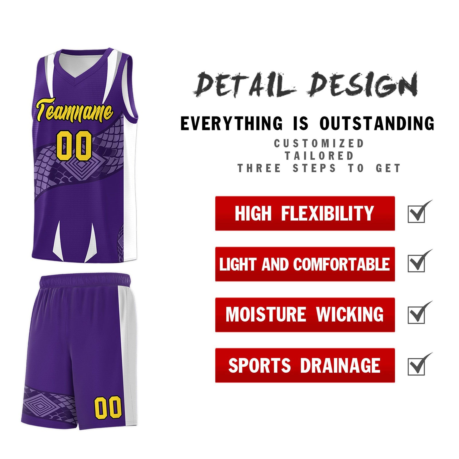 Custom Purple White Snake Scale Venomous Fang Drapable Graffiti Pattern Basketball Suit Jersey
