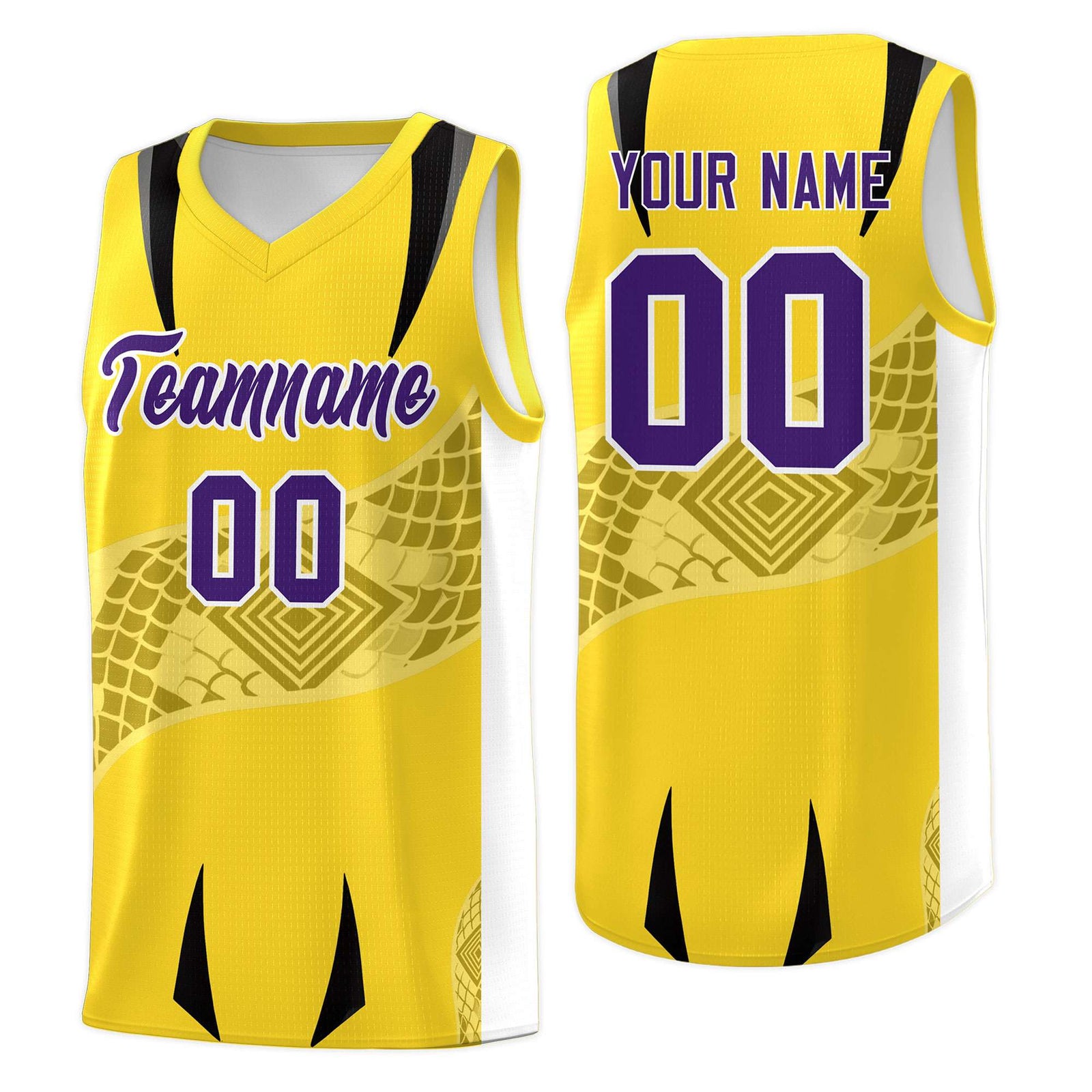 Custom Gold White Snake Scale Venomous Fang for Leagues Graffiti Pattern Basketball Suit Jersey