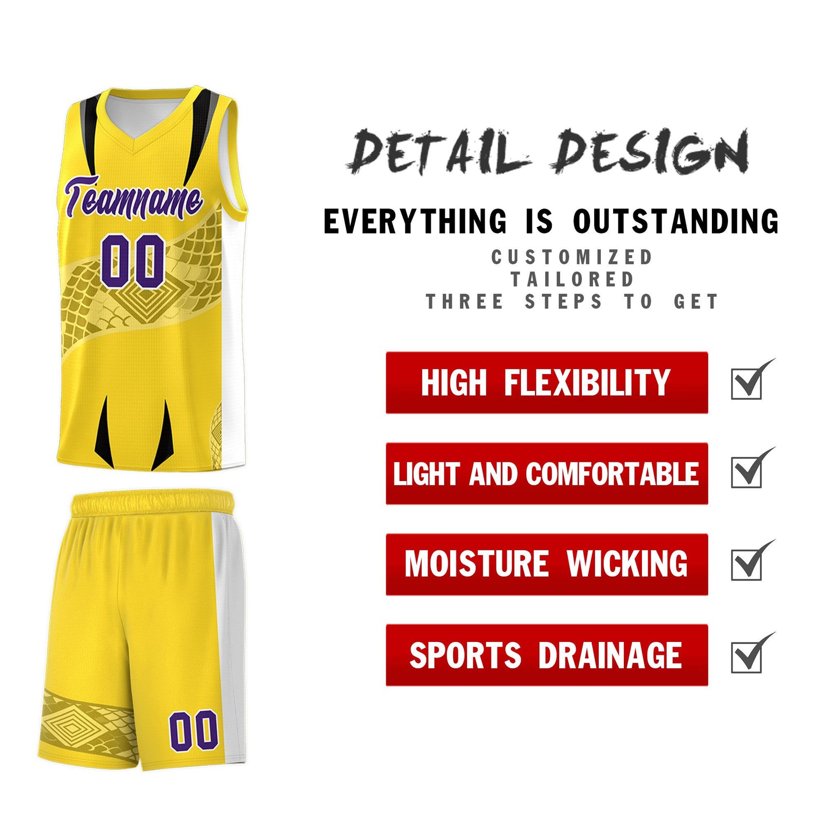 Custom Gold White Snake Scale Venomous Fang for Leagues Graffiti Pattern Basketball Suit Jersey