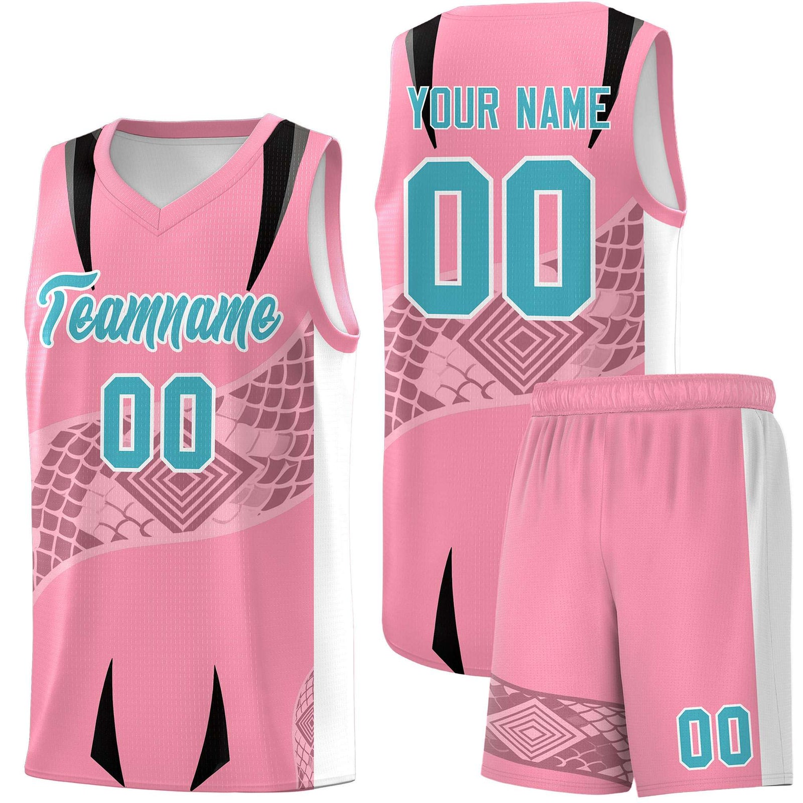 Custom Light Pink White Snake Scale Venomous Fang for Leagues Graffiti Pattern Basketball Suit Jersey