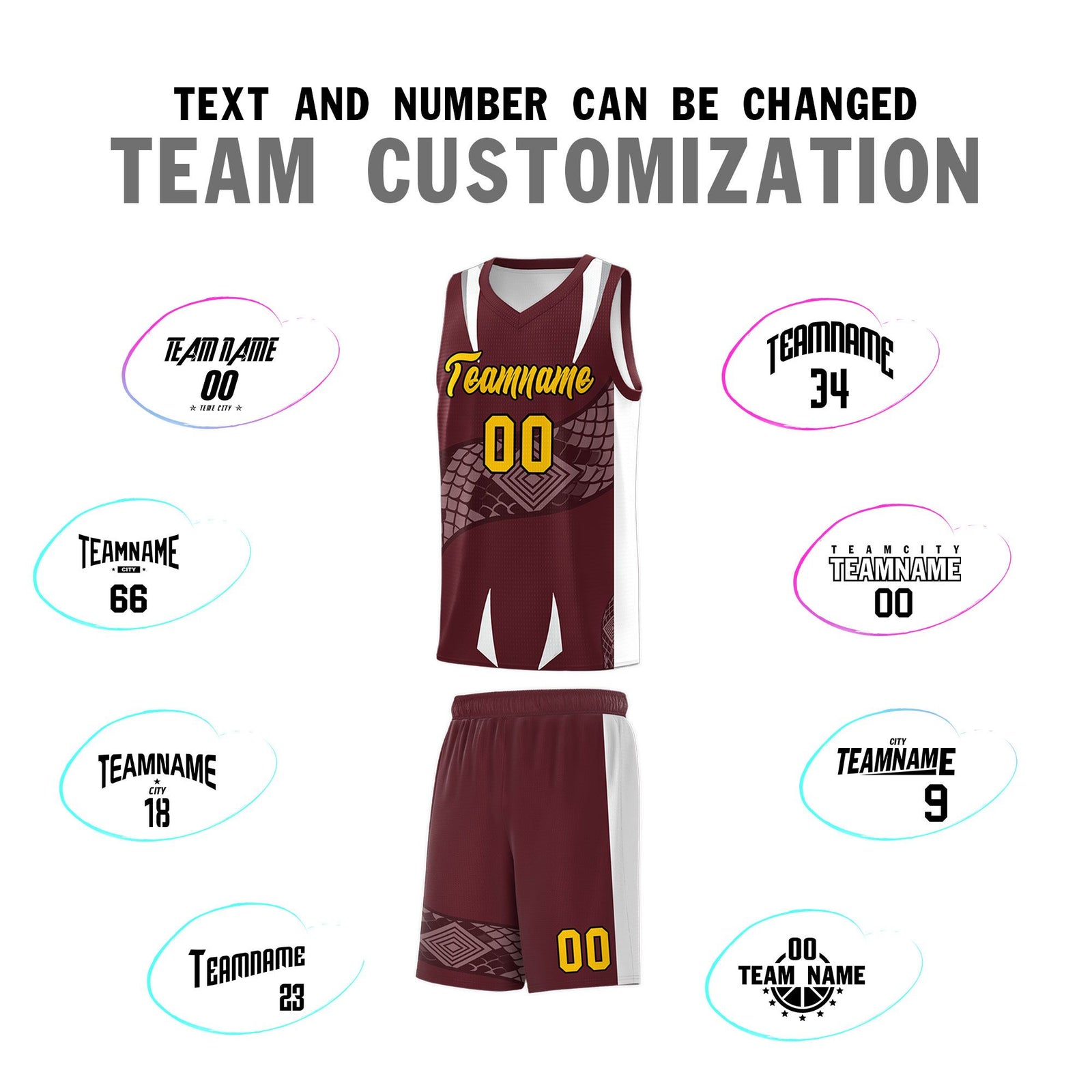 Custom Burgundy White Snake Scale Venomous Fang Drapable Graffiti Pattern Basketball Suit Jersey
