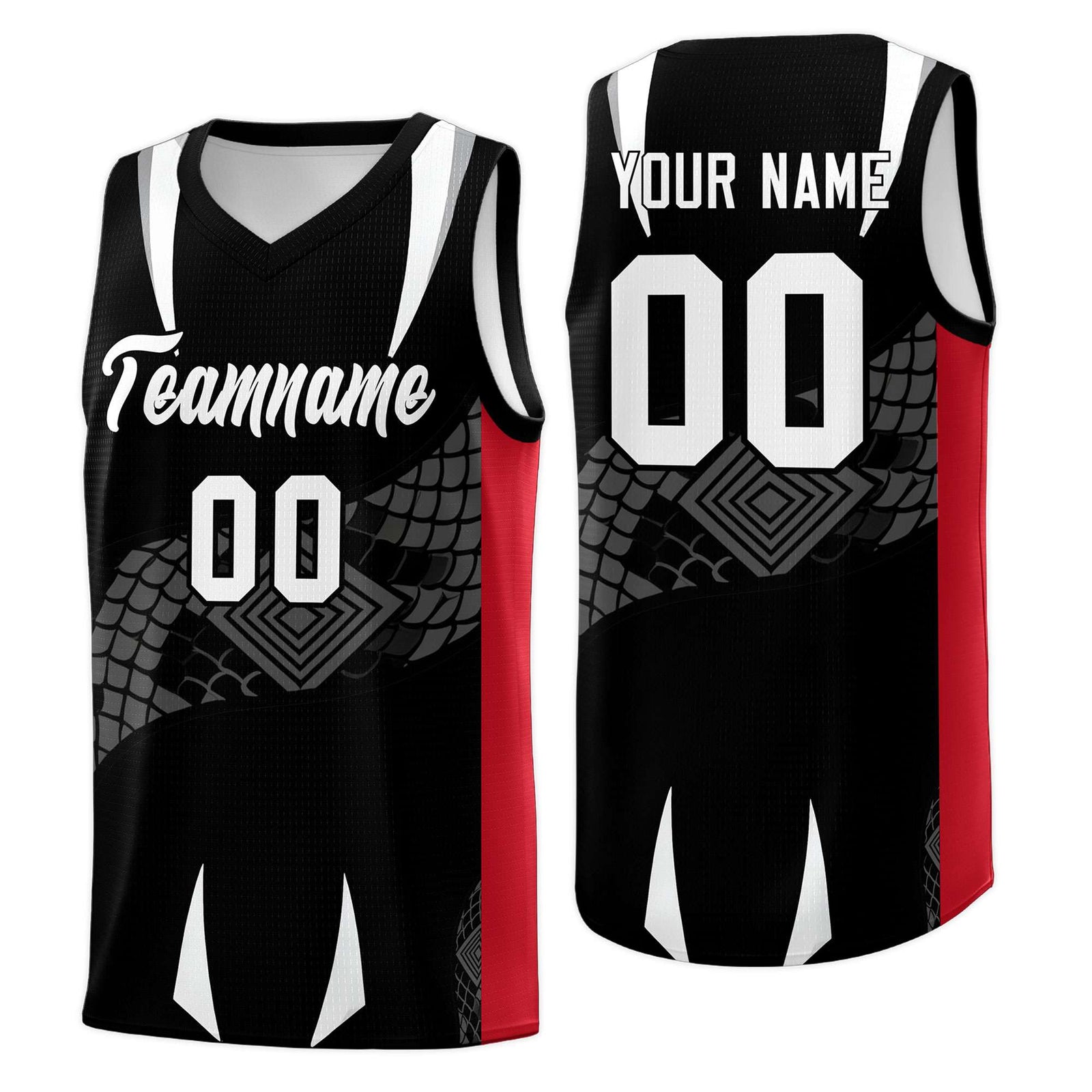 Custom Black Red Snake Scale Venomous Fang Breathable Graffiti Pattern Basketball Suit Jersey