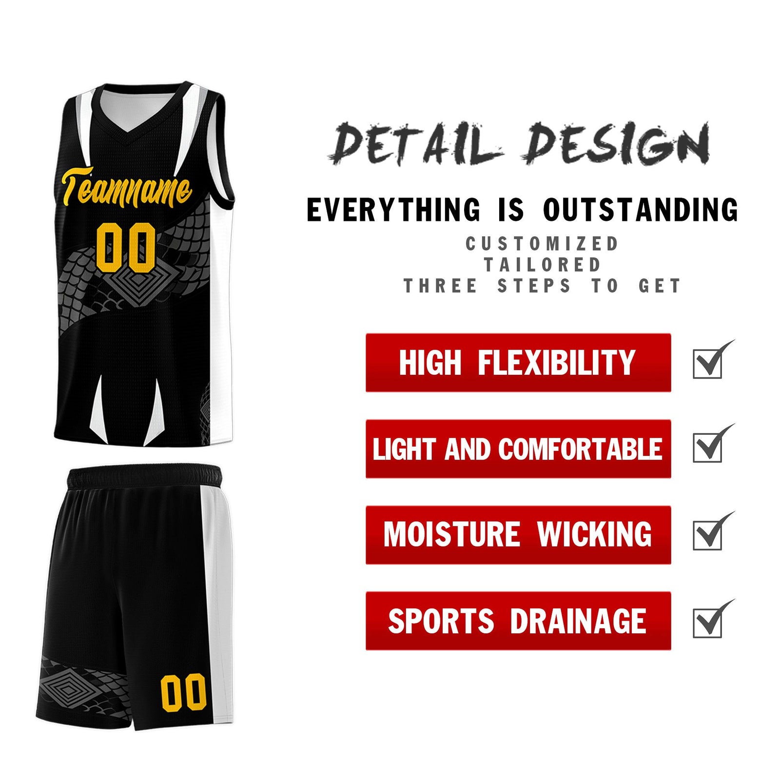 Custom Black White Snake Scale Venomous Fang Lightweight Graffiti Pattern Basketball Suit Jersey