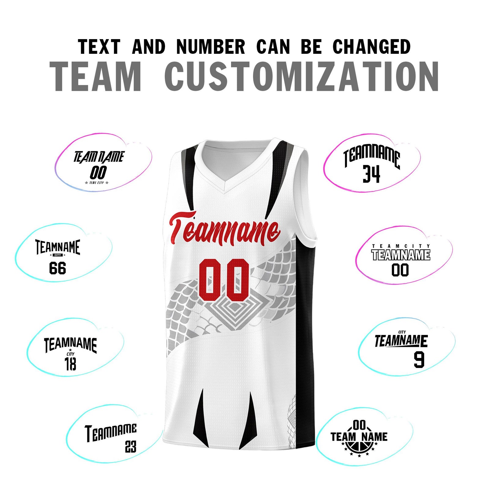 Custom White Black Snake Scale Venomous Fang for Leagues Graffiti Pattern Basketball Suit Jersey