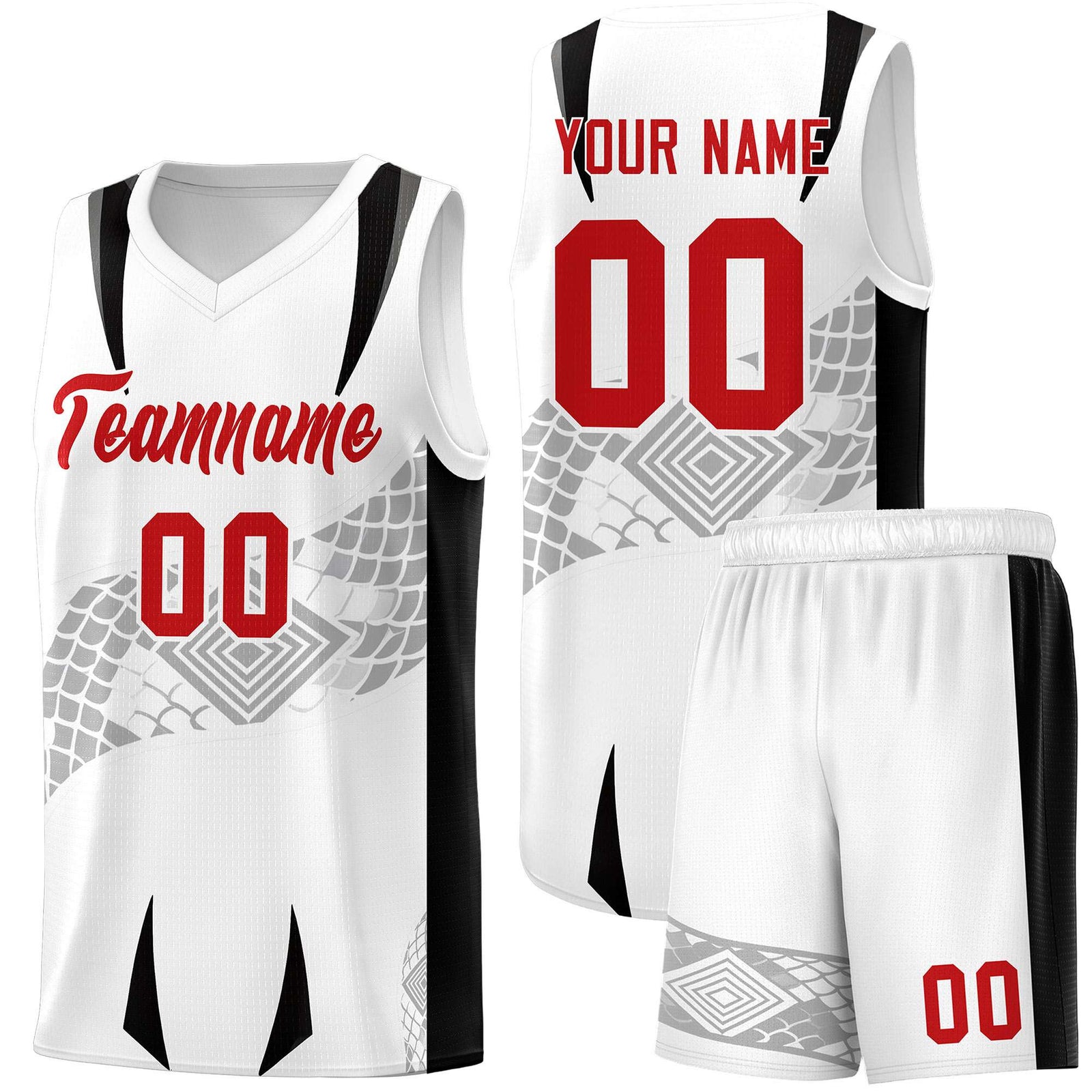 Custom White Black Snake Scale Venomous Fang for Leagues Graffiti Pattern Basketball Suit Jersey