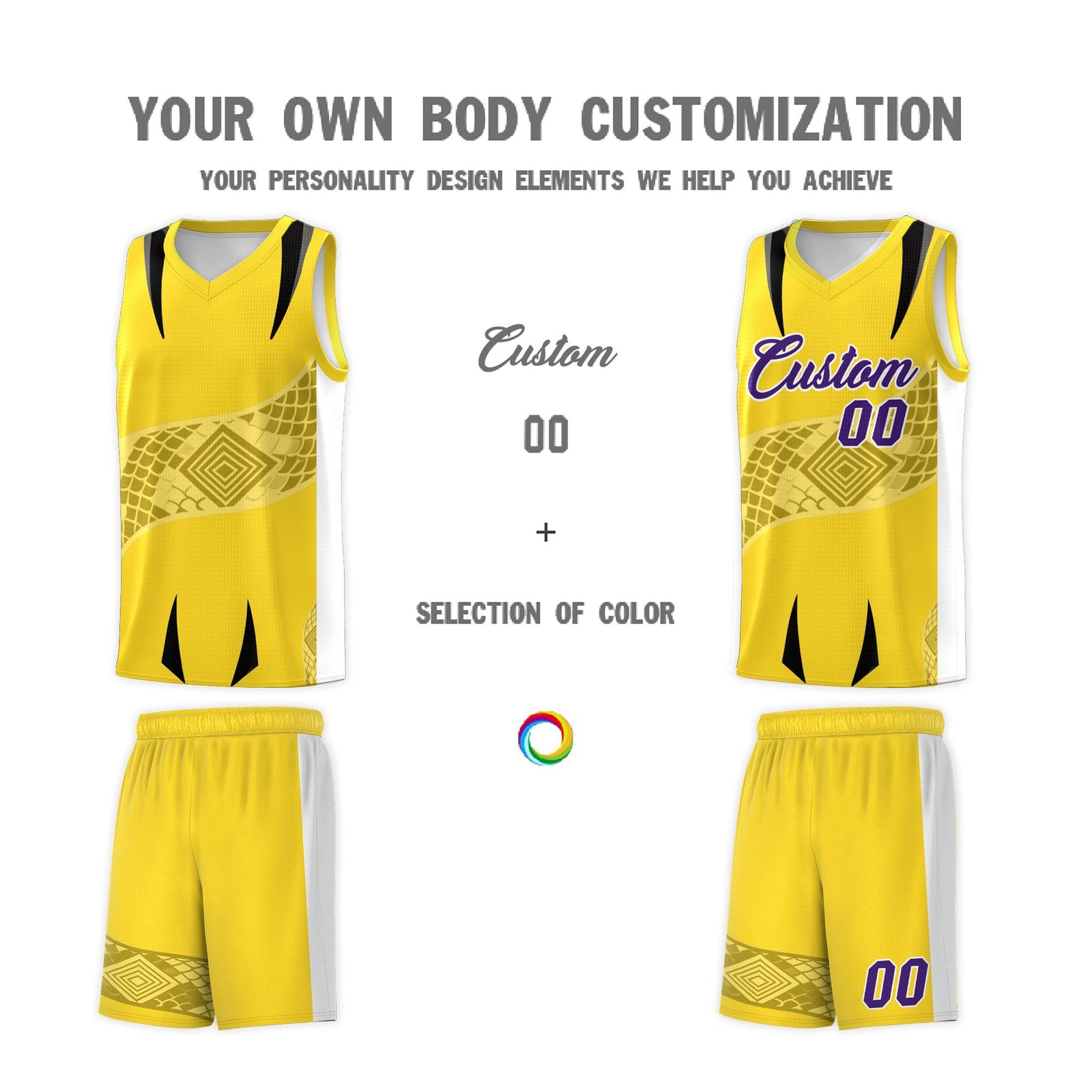 Custom Gold White Snake Scale Venomous Fang for Leagues Graffiti Pattern Basketball Suit Jersey