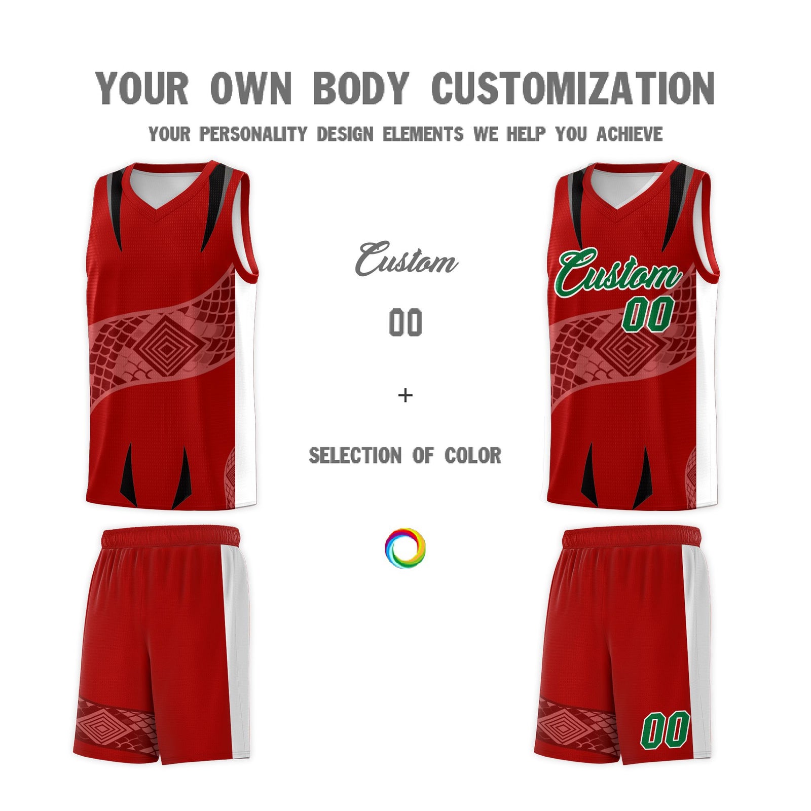 Custom Red White Snake Scale Venomous Fang for Clubs Graffiti Pattern Basketball Suit Jersey