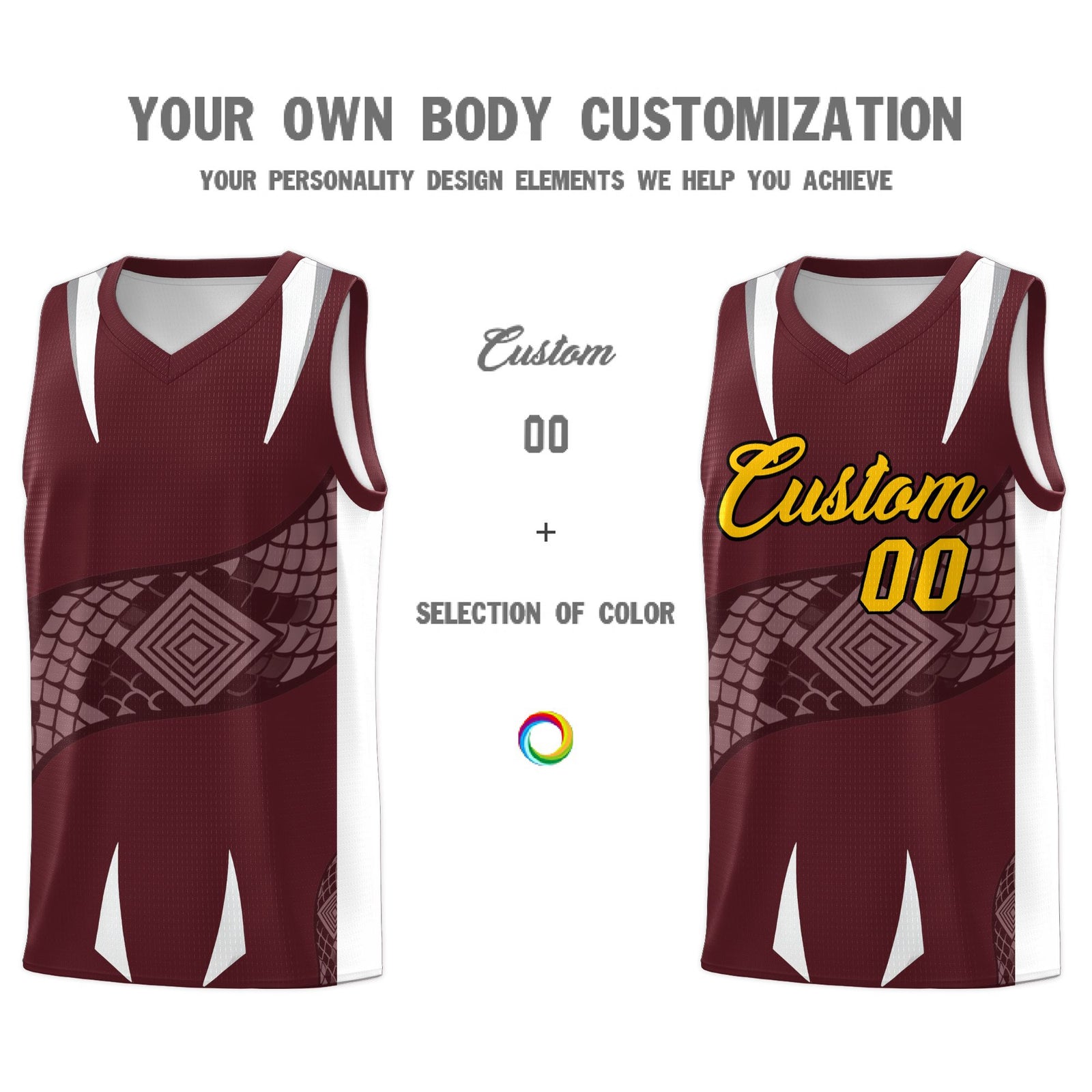 Custom Burgundy White Snake Scale Venomous Fang Drapable Graffiti Pattern Basketball Suit Jersey