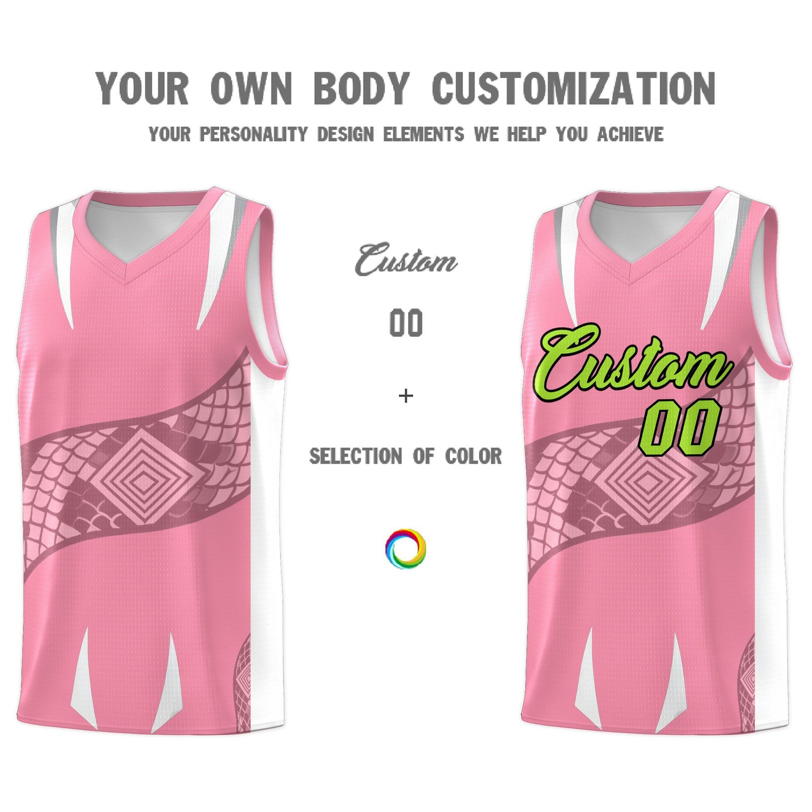 Custom Light Pink White Snake Scale Venomous Fang Drapable Graffiti Pattern Basketball Suit Jersey