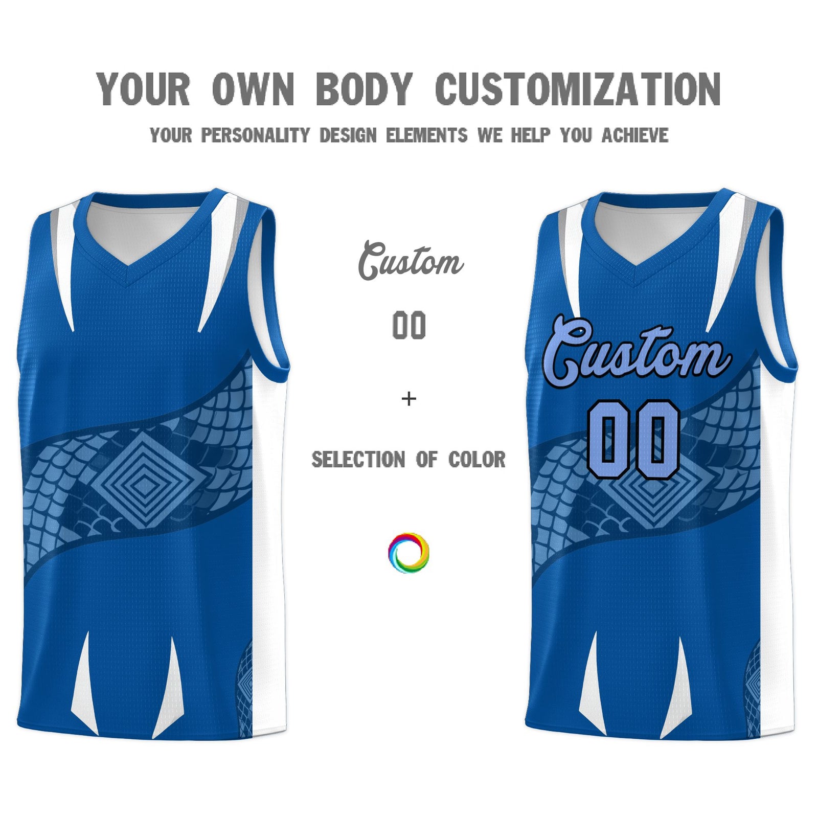 Custom Royal White Snake Scale Venomous Fang Breathable Graffiti Pattern Basketball Suit Jersey