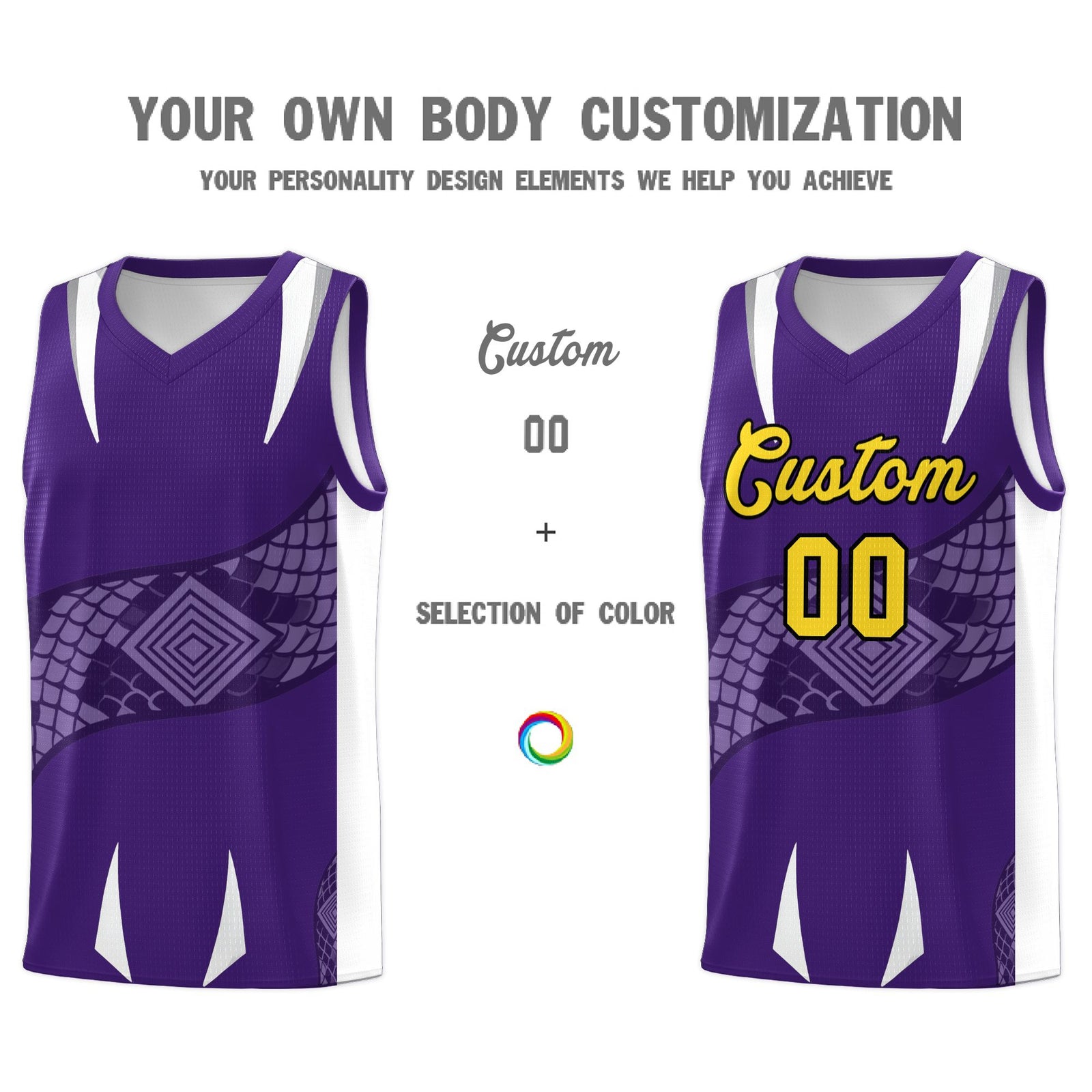 Custom Purple White Snake Scale Venomous Fang Drapable Graffiti Pattern Basketball Suit Jersey