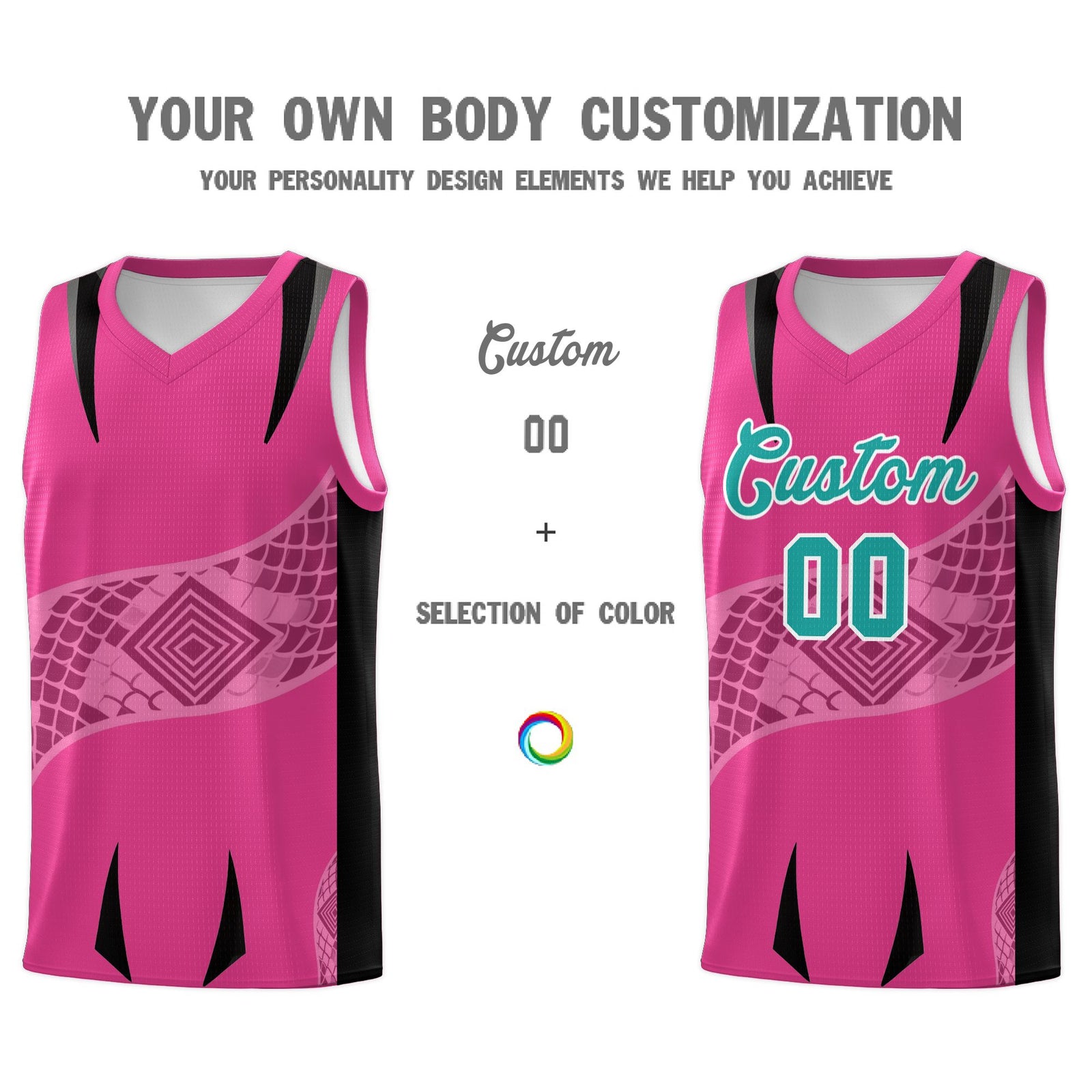 Custom Rose Red Black Snake Scale Venomous Fang for Team Graffiti Pattern Basketball Suit Jersey