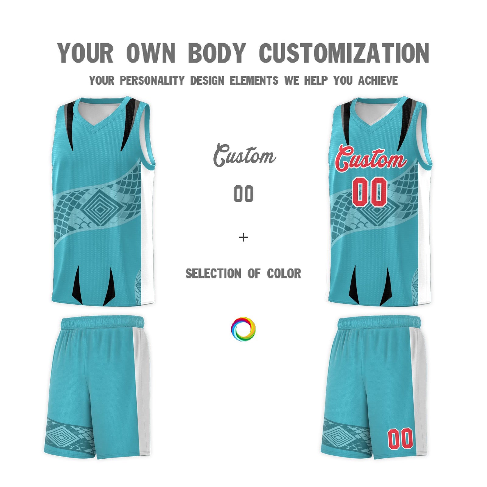 Custom Sky Blue White Snake Scale Venomous Fang for Team Graffiti Pattern Basketball Suit Jersey