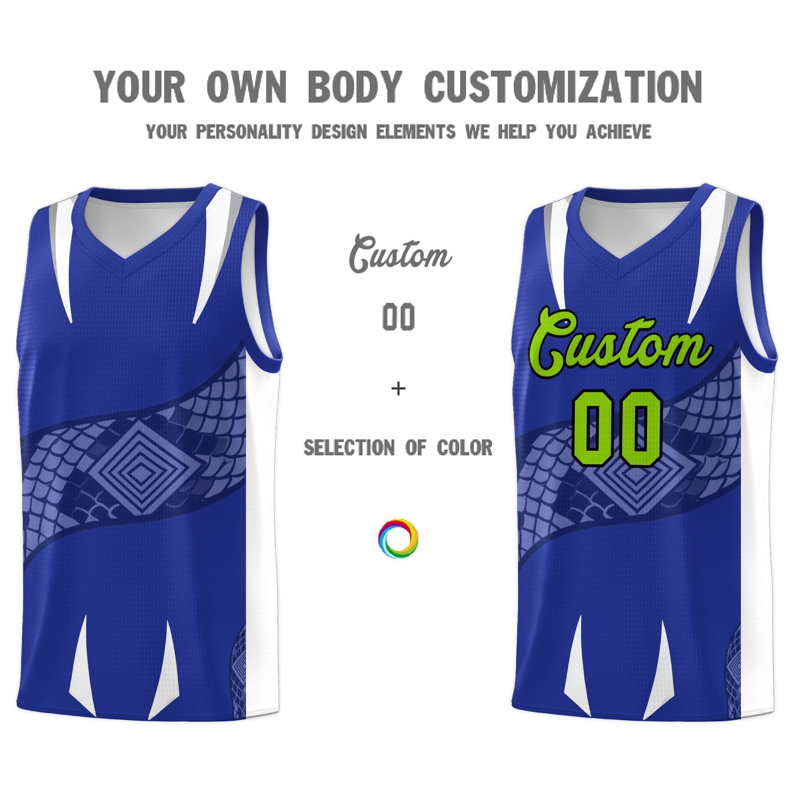 Custom Royal White Snake Scale Venomous Fang Drapable Graffiti Pattern Basketball Suit Jersey