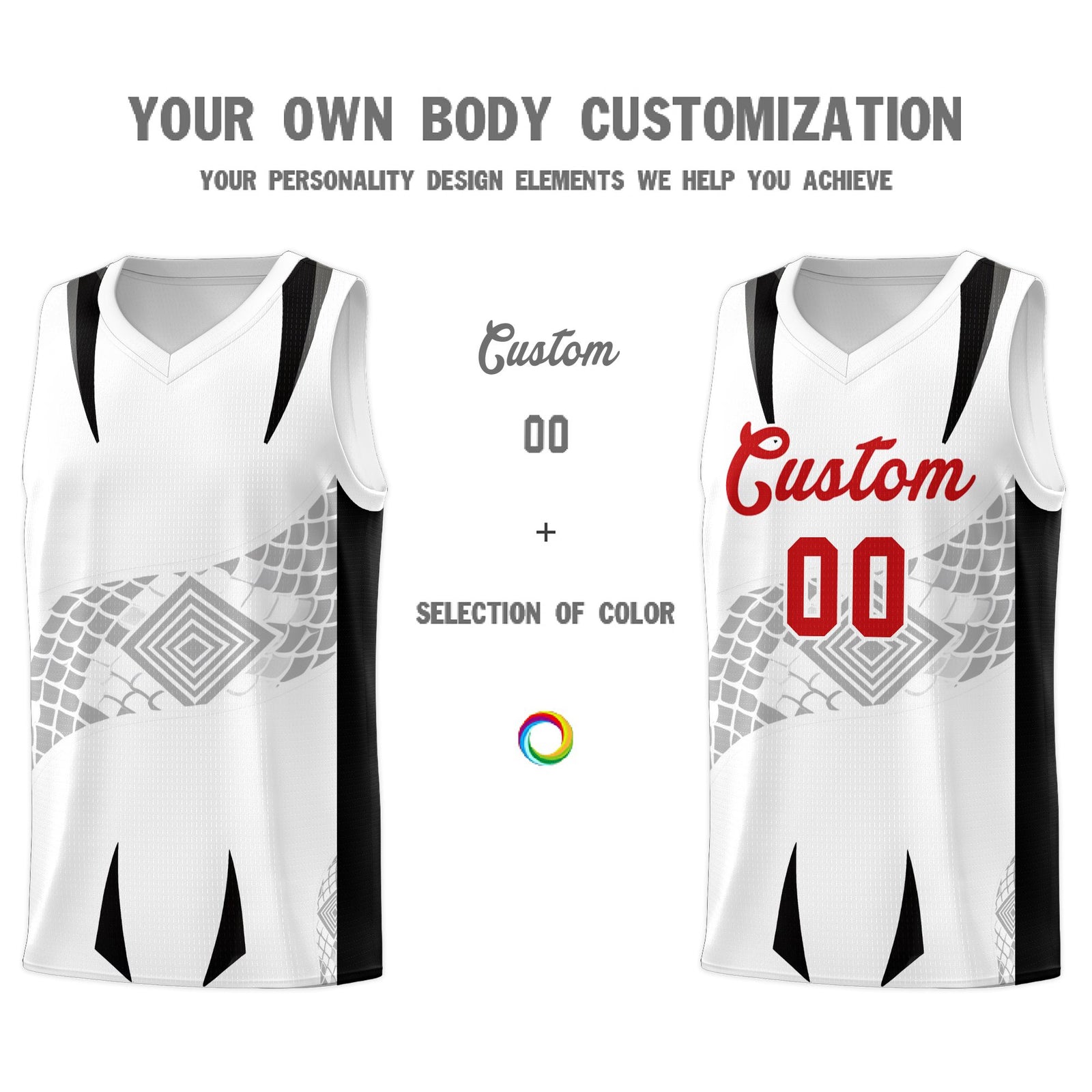 Custom White Black Snake Scale Venomous Fang for Leagues Graffiti Pattern Basketball Suit Jersey