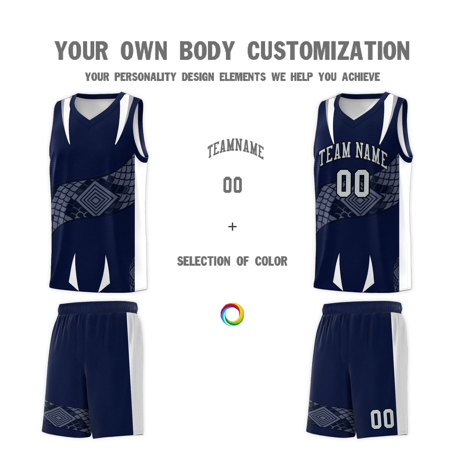 Custom Navy White Snake Scale Venomous Fang Lightweight Graffiti Pattern Basketball Suit Jersey