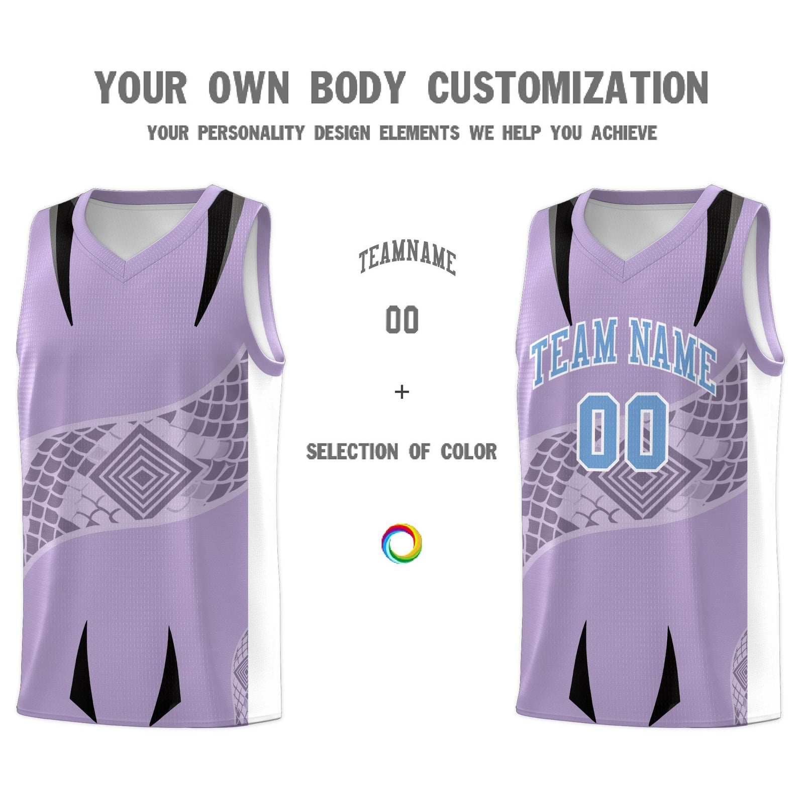 Custom Light Purple White Snake Scale Venomous Fang for Team Graffiti Pattern Basketball Suit Jersey