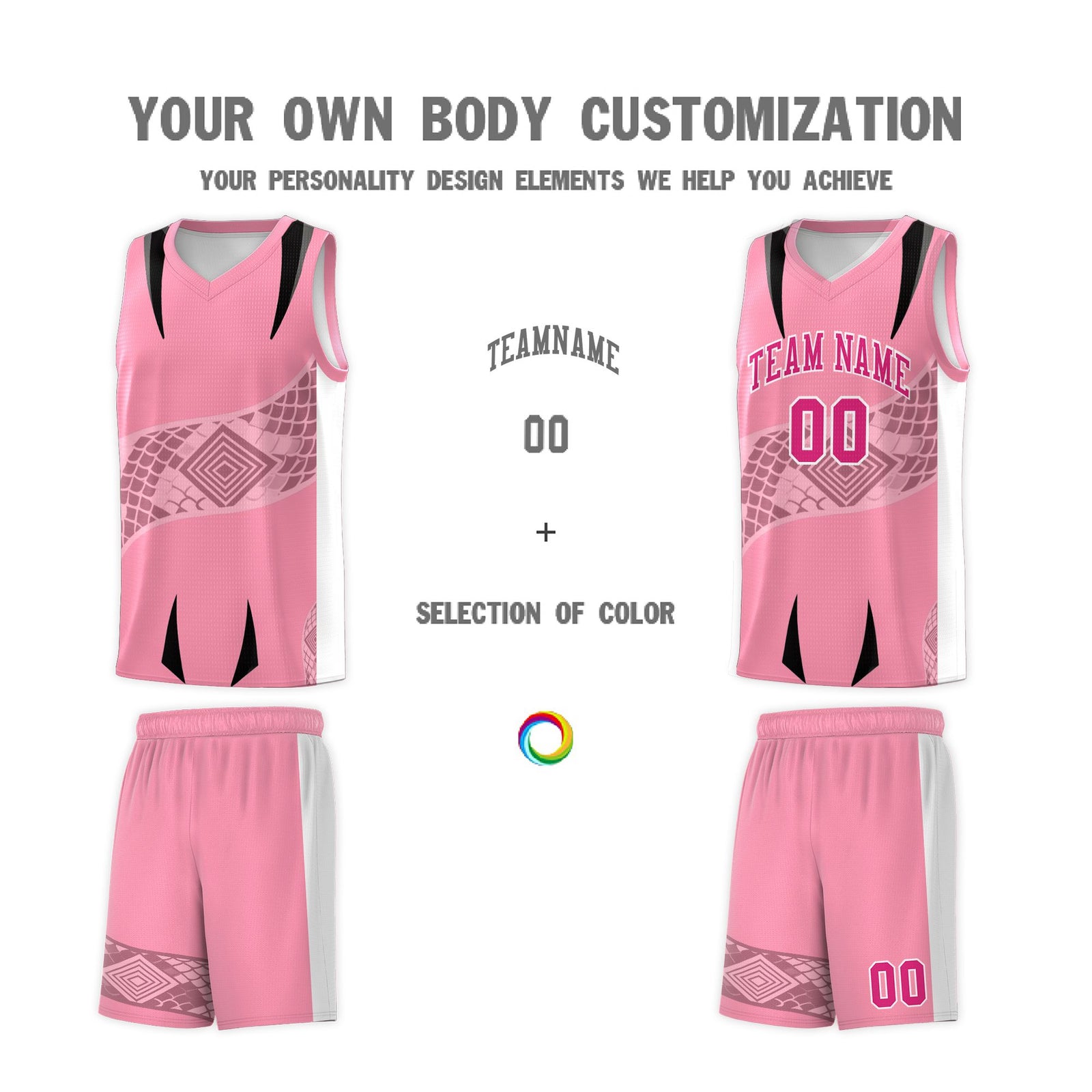Custom Light Pink White Snake Scale Venomous Fang for Clubs Graffiti Pattern Basketball Suit Jersey