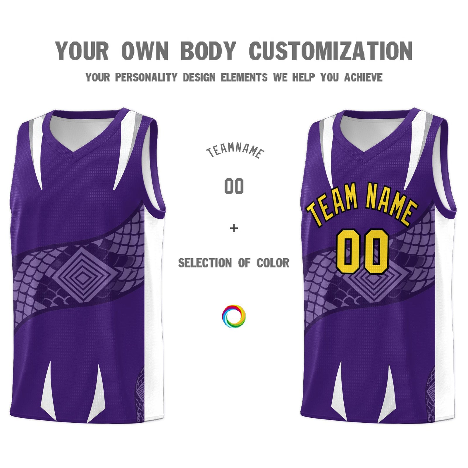 Custom Purple White Snake Scale Venomous Fang Drapable Graffiti Pattern Basketball Suit Jersey