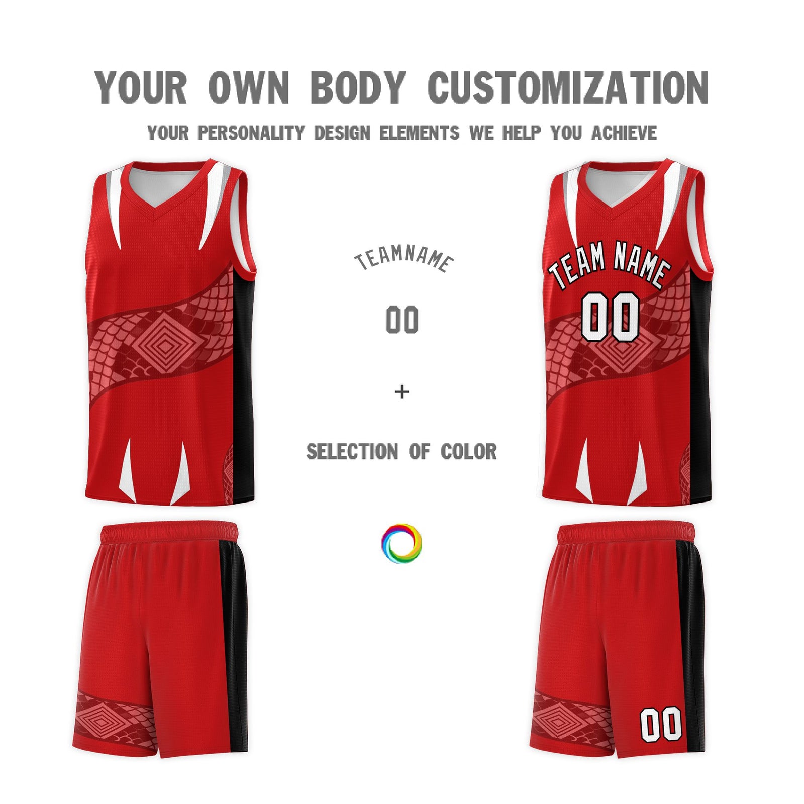 Custom Red Black Snake Scale Venomous Fang Drapable Graffiti Pattern Basketball Suit Jersey