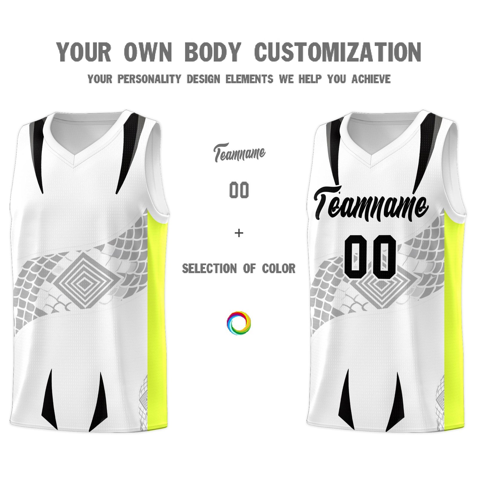 Custom White Neon Green Snake Scale Venomous Fang for Clubs Graffiti Pattern Basketball Suit Jersey
