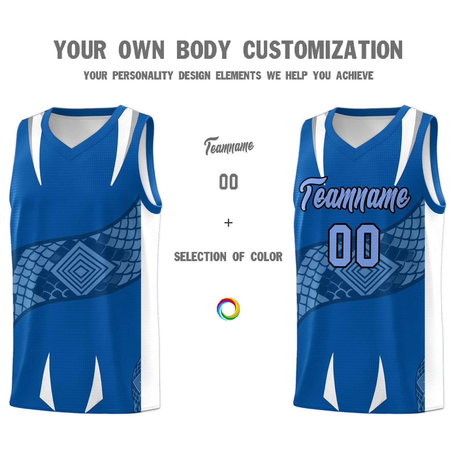 Custom Royal White Snake Scale Venomous Fang Breathable Graffiti Pattern Basketball Suit Jersey