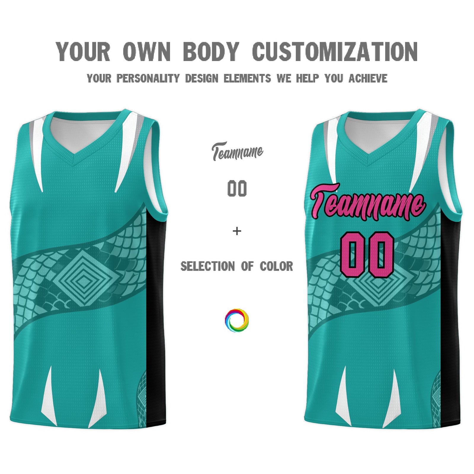 Custom Aqua Black Snake Scale Venomous Fang Lightweight Graffiti Pattern Basketball Suit Jersey