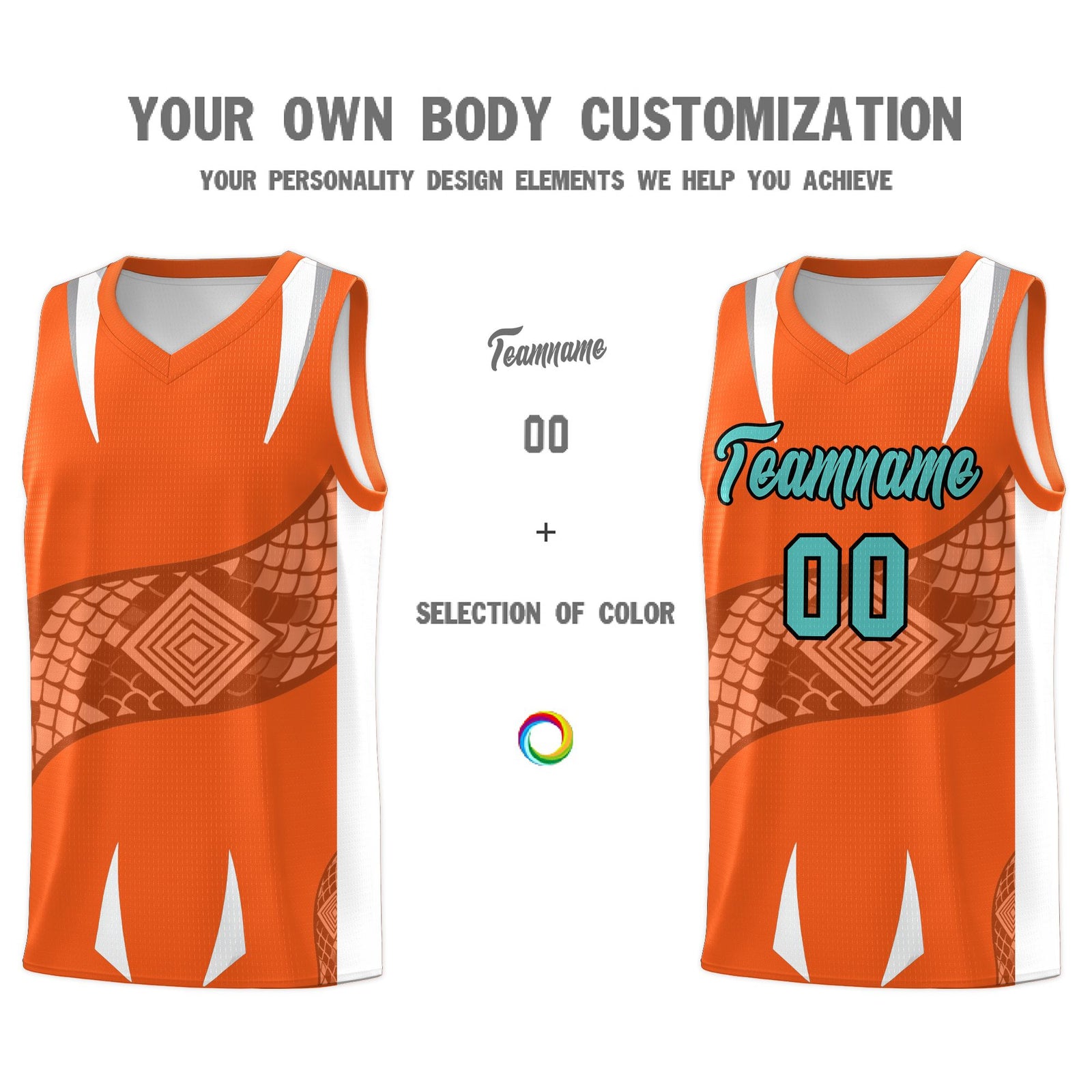 Custom Orange White Snake Scale Venomous Fang Lightweight Graffiti Pattern Basketball Suit Jersey