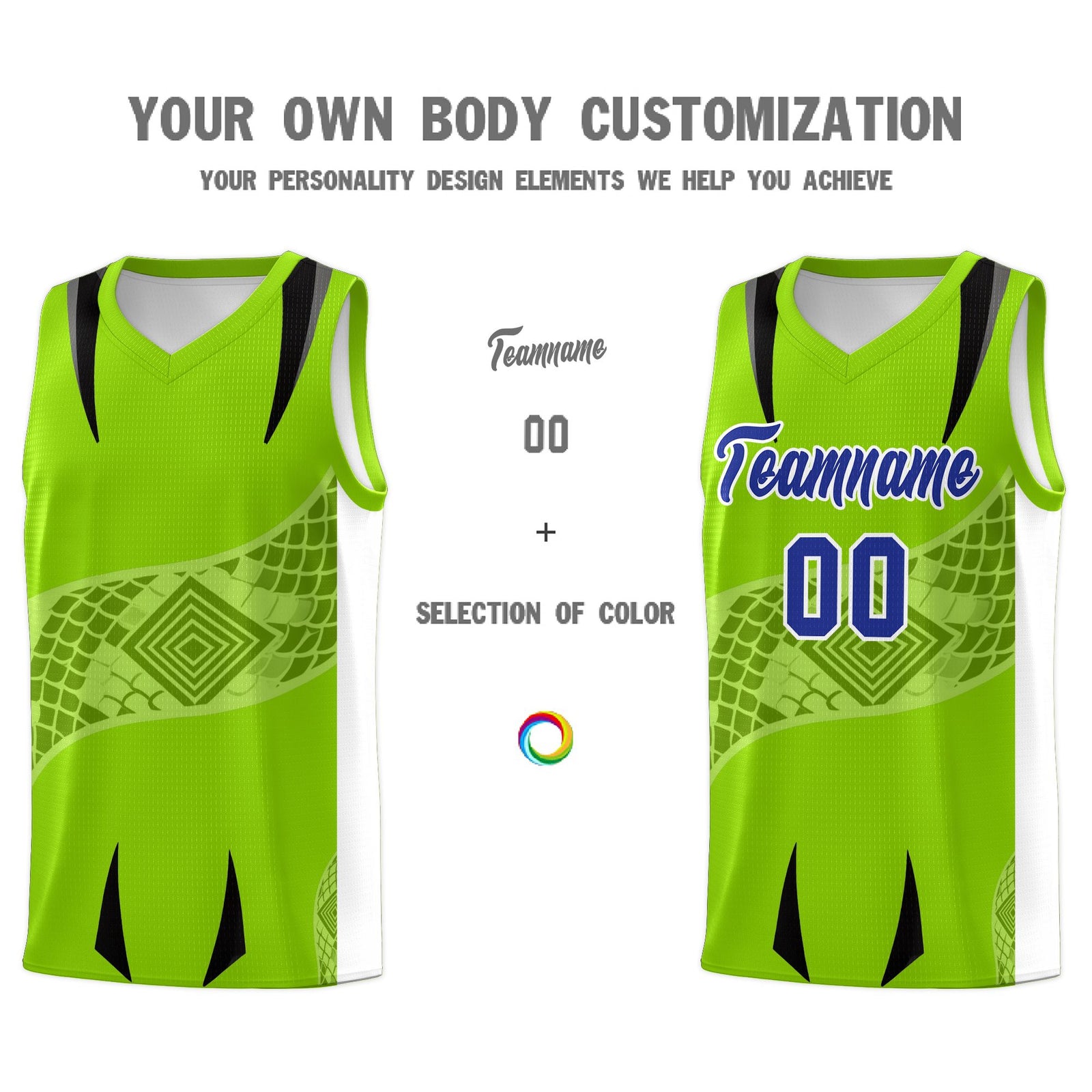 Custom Neon Green White Snake Scale Venomous Fang for Leagues Graffiti Pattern Basketball Suit Jersey