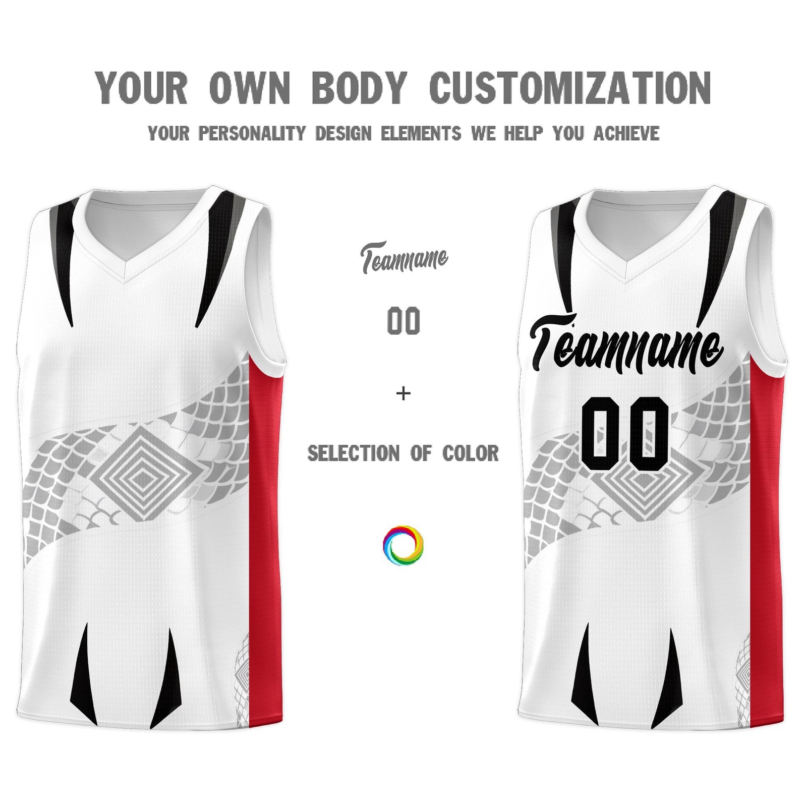 Custom White Red Snake Scale Venomous Fang for Clubs Graffiti Pattern Basketball Suit Jersey
