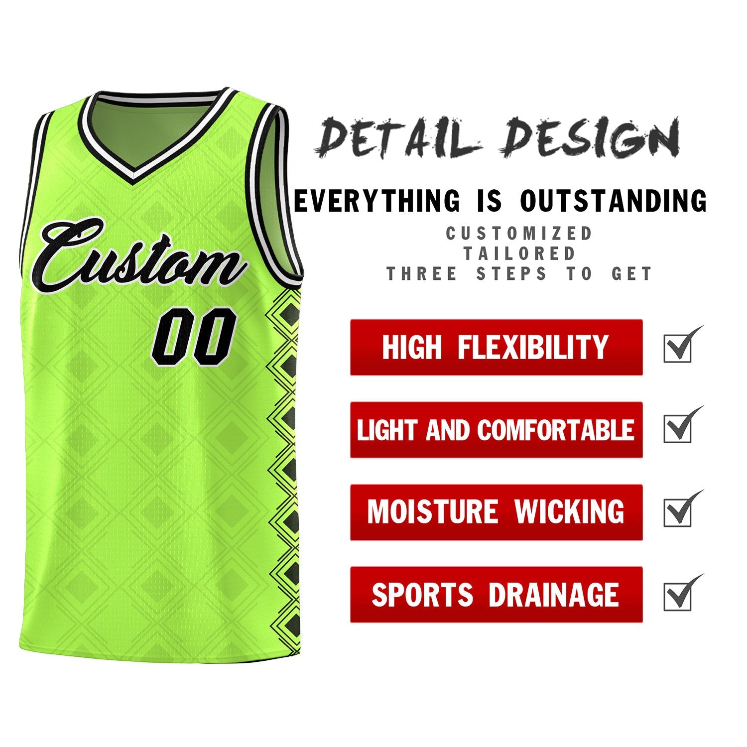 Custom Neon Green Side Blocks Sports Uniform Basketball Jersey