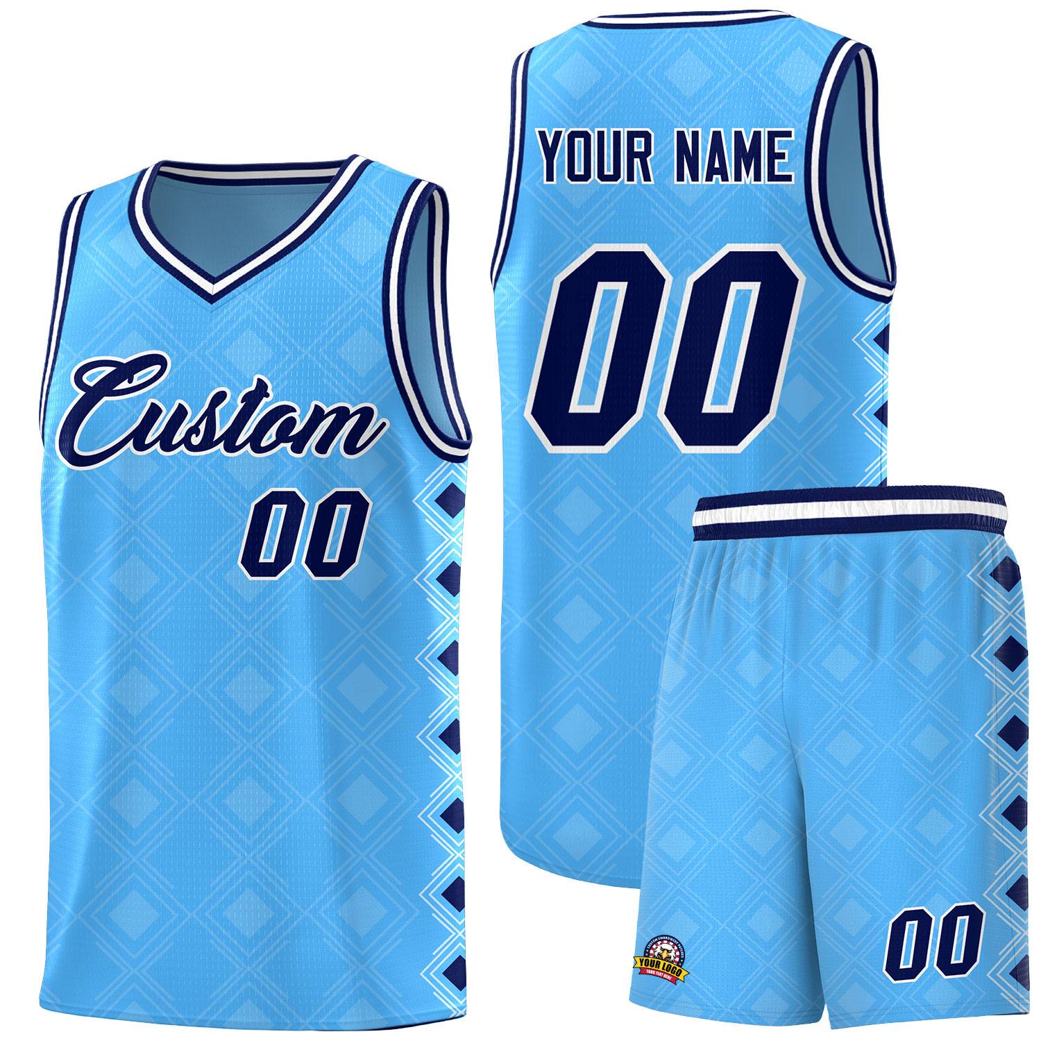 Custom Light Blue Side Blocks Sports Uniform Basketball Jersey