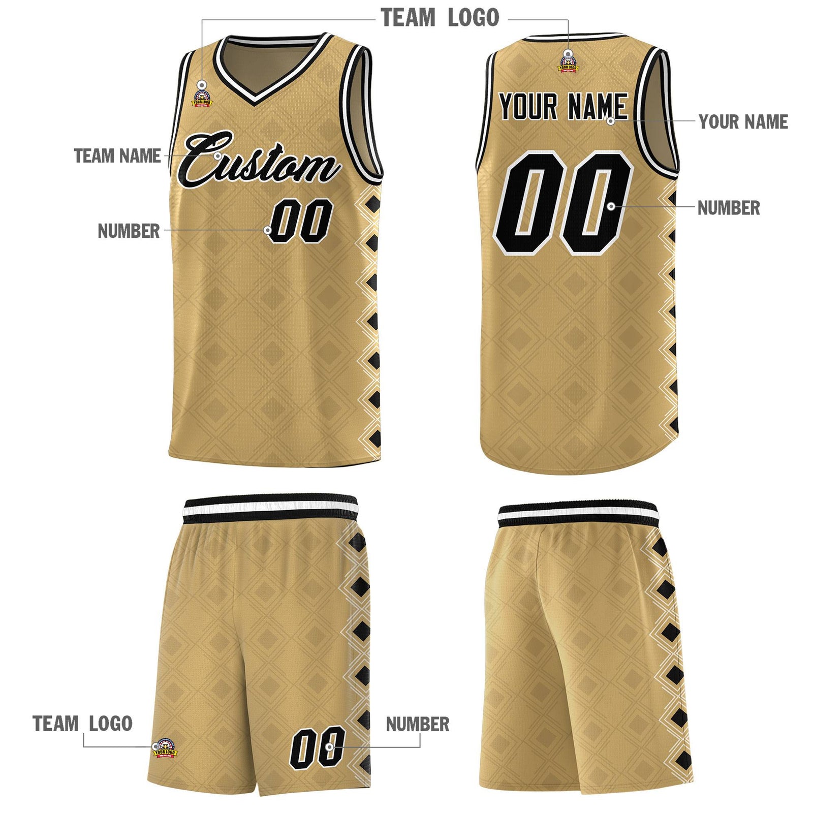 Custom Old Gold Side Blocks Sports Uniform Basketball Jersey