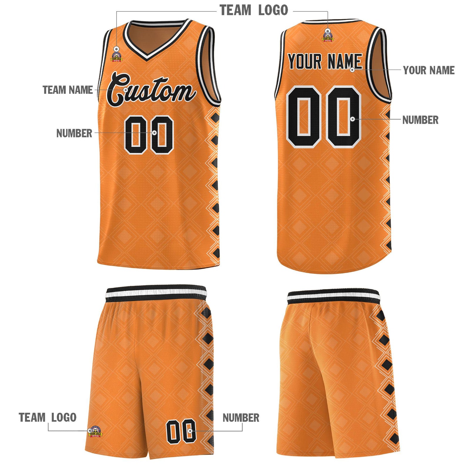 Custom Gold Orange Side Blocks Sports Uniform Basketball Jersey