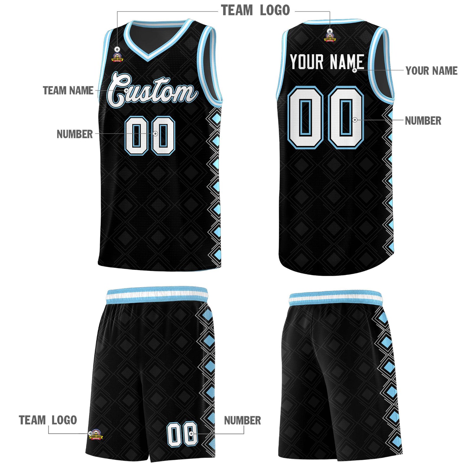 Custom Black Side Blocks Sports Uniform Basketball Jersey