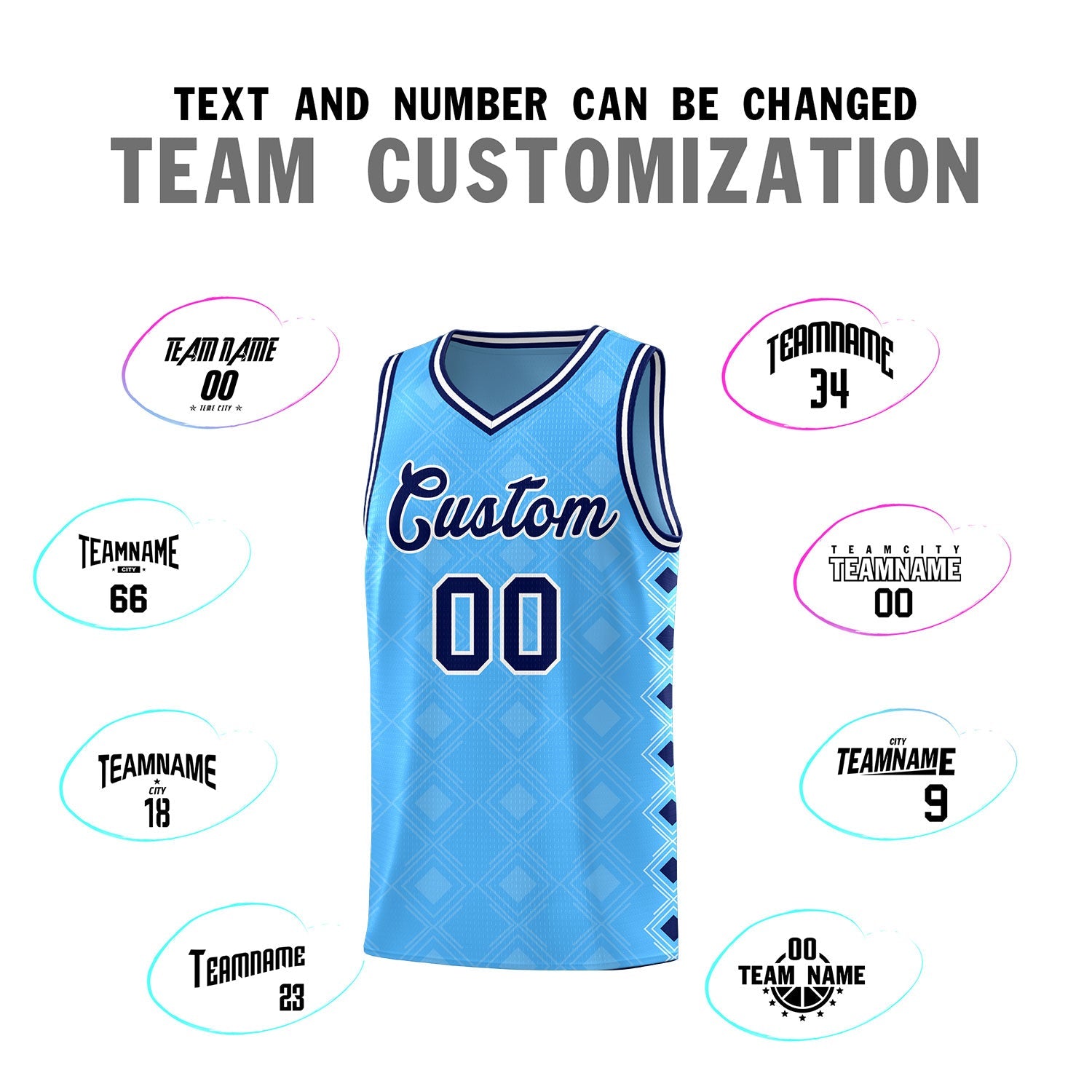 Custom Light Blue Side Blocks Sports Uniform Basketball Jersey