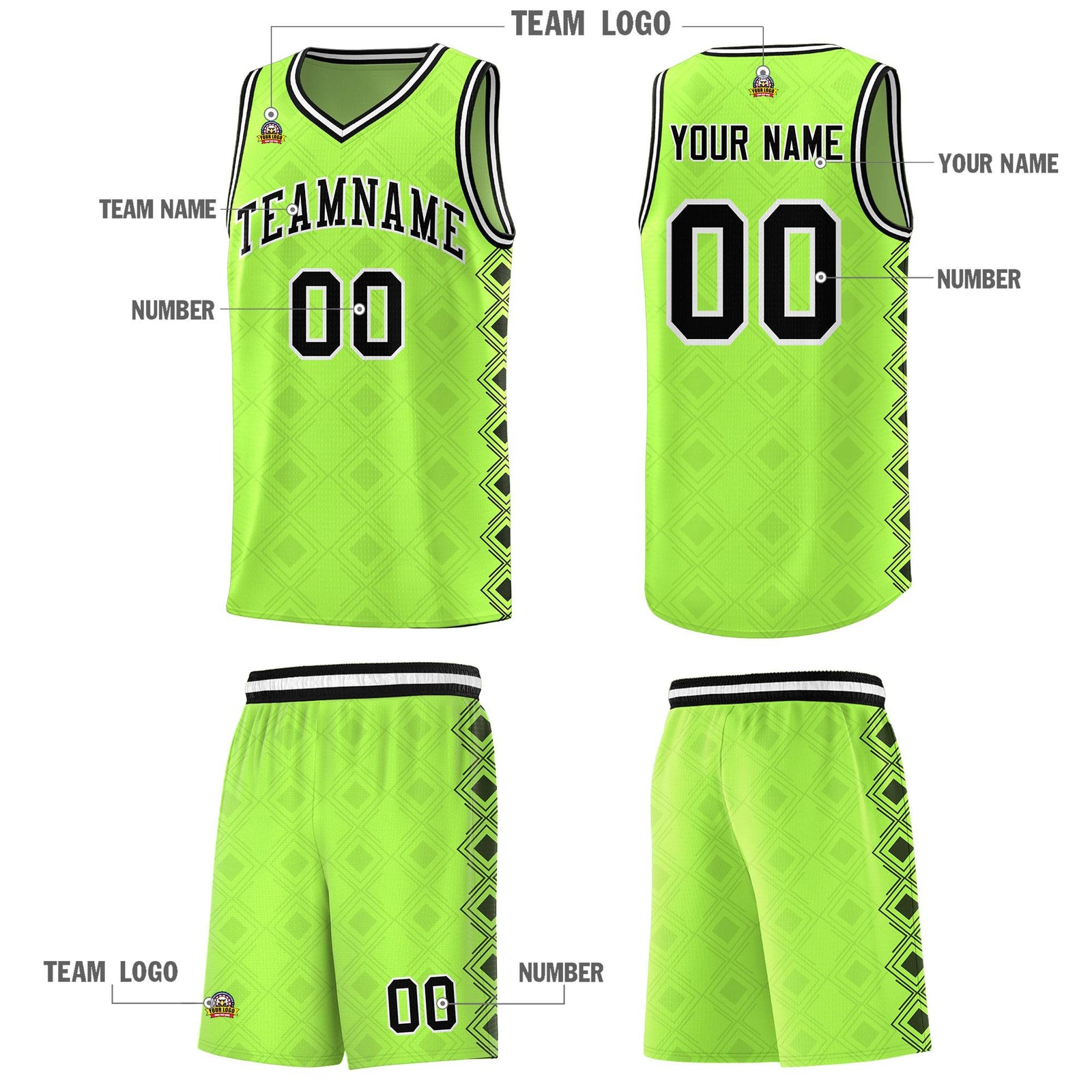 Custom Neon Green Side Blocks Sports Uniform Basketball Jersey