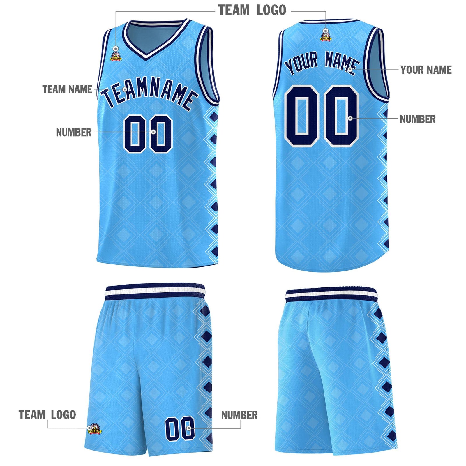 Custom Light Blue Side Blocks Sports Uniform Basketball Jersey