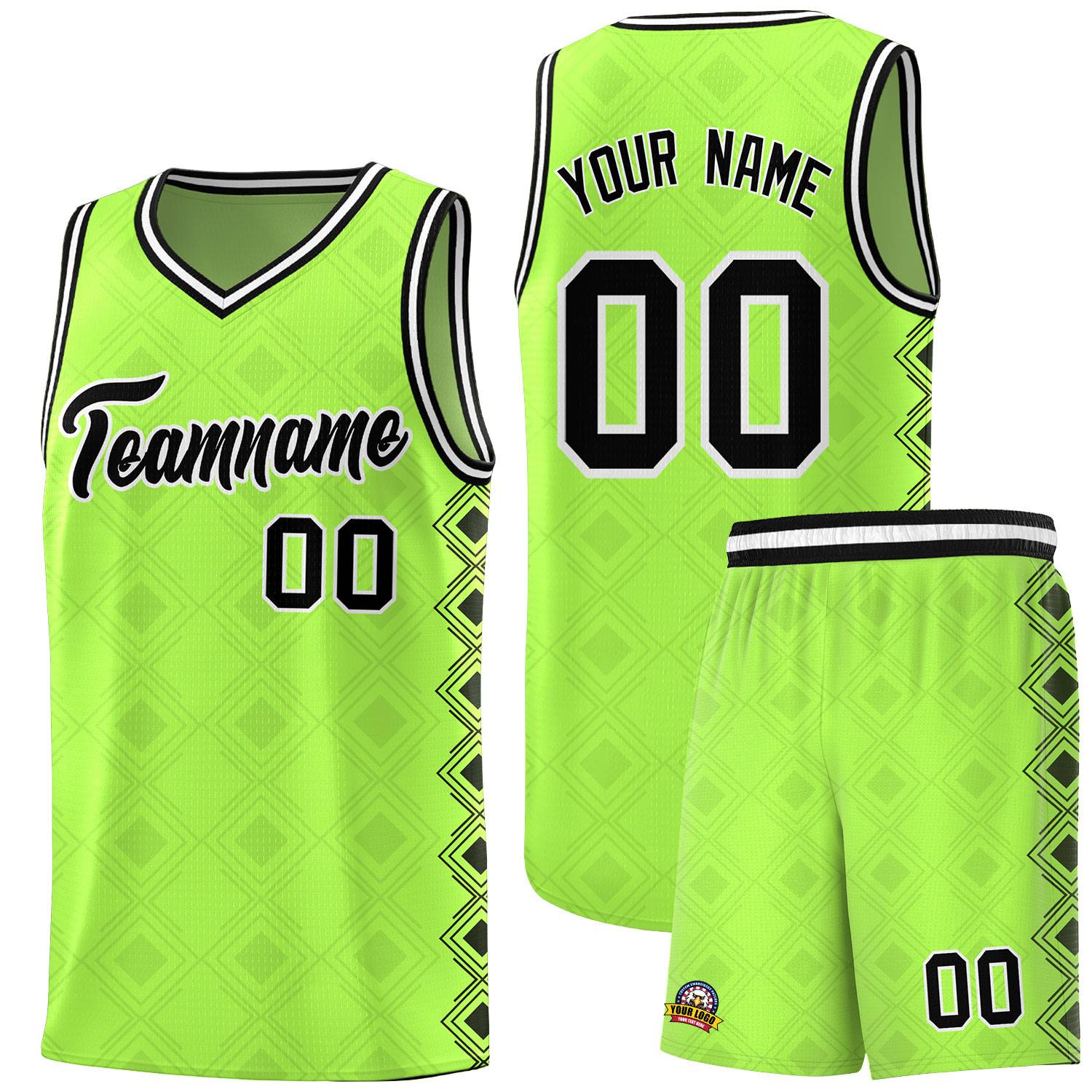 Custom Neon Green Side Blocks Sports Uniform Basketball Jersey