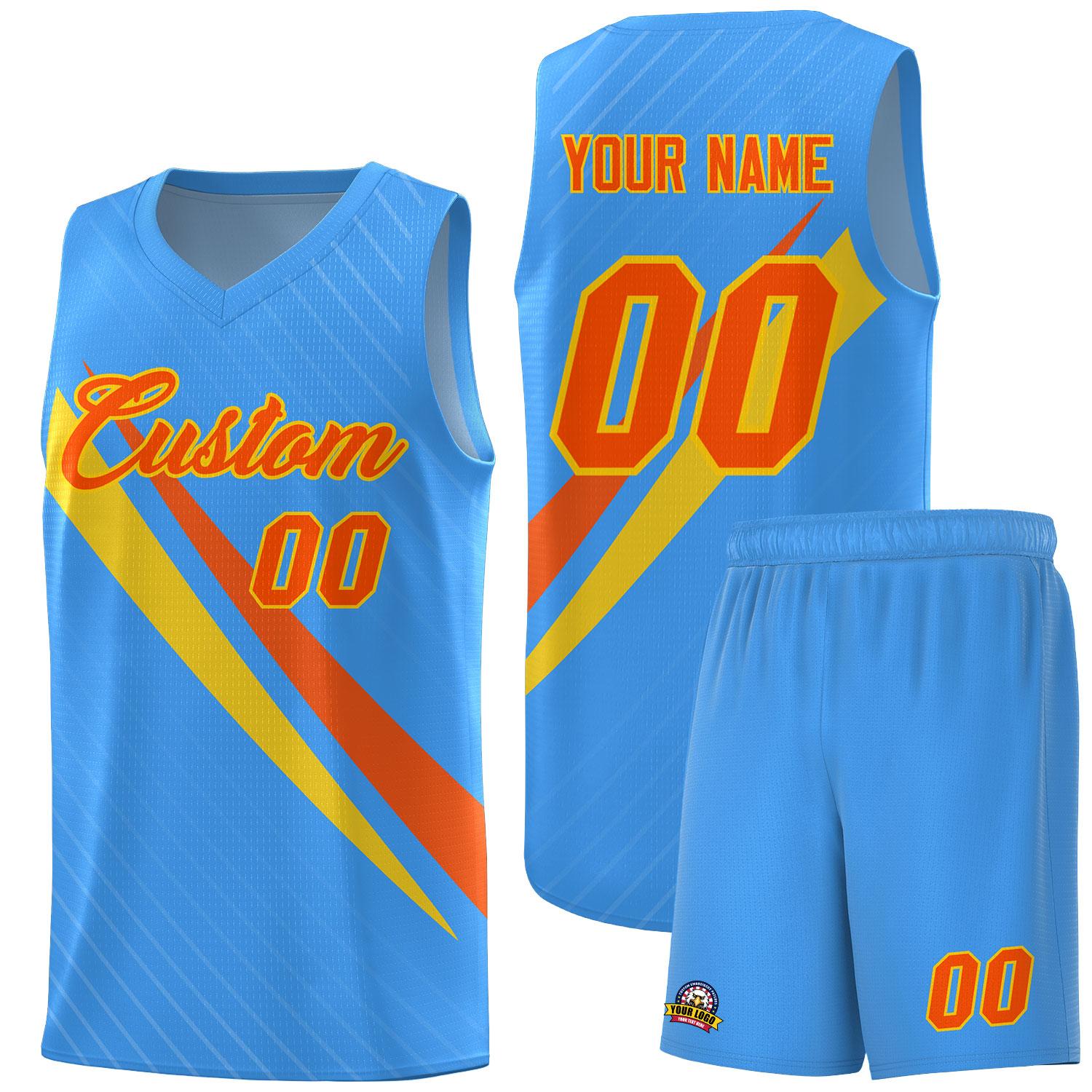 Custom Light Blue Diagonal Pinstripe Pattern Color Block Sports Uniform Basketball Jersey