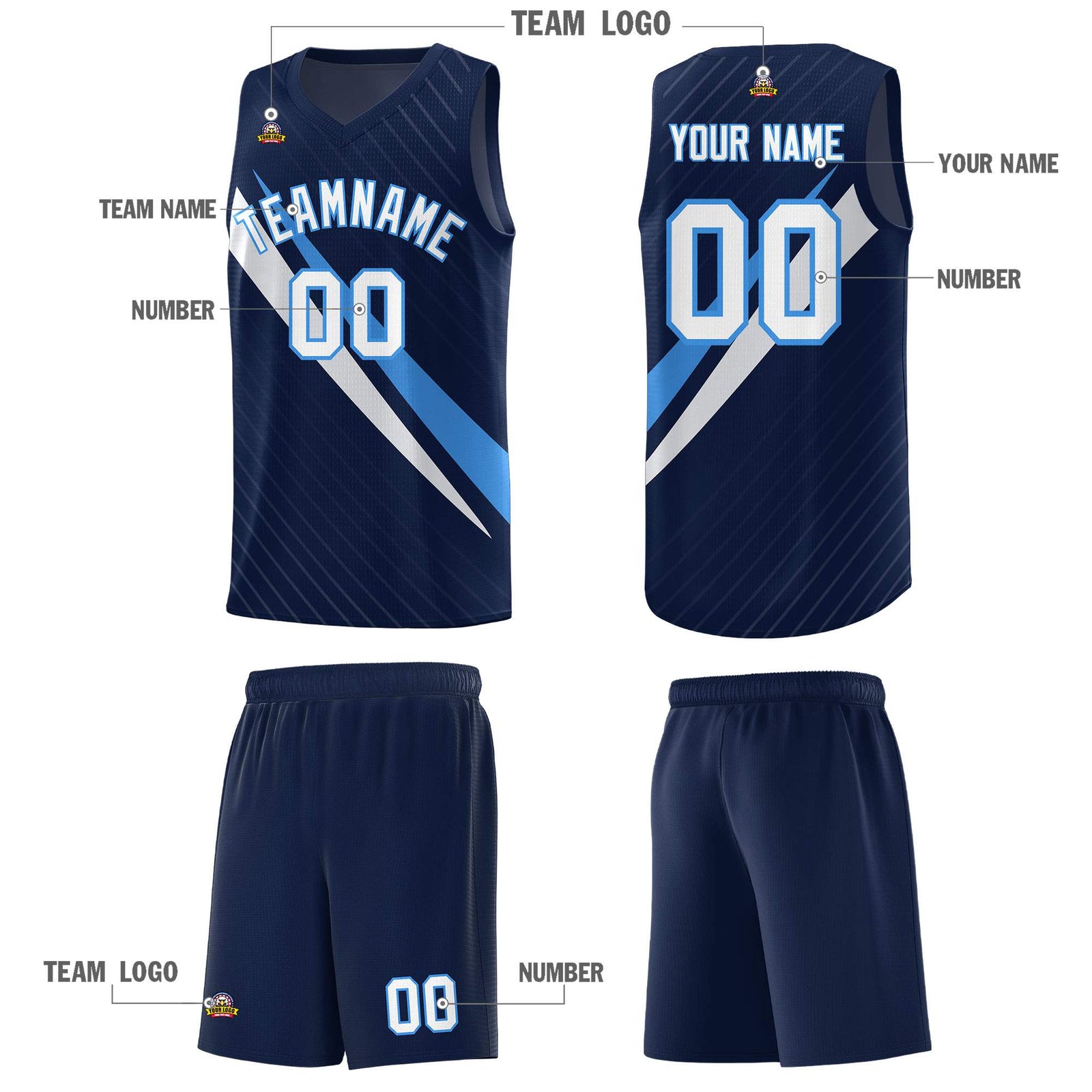 Custom Navy Diagonal Pinstripe Pattern Color Block Sports Uniform Basketball Jersey