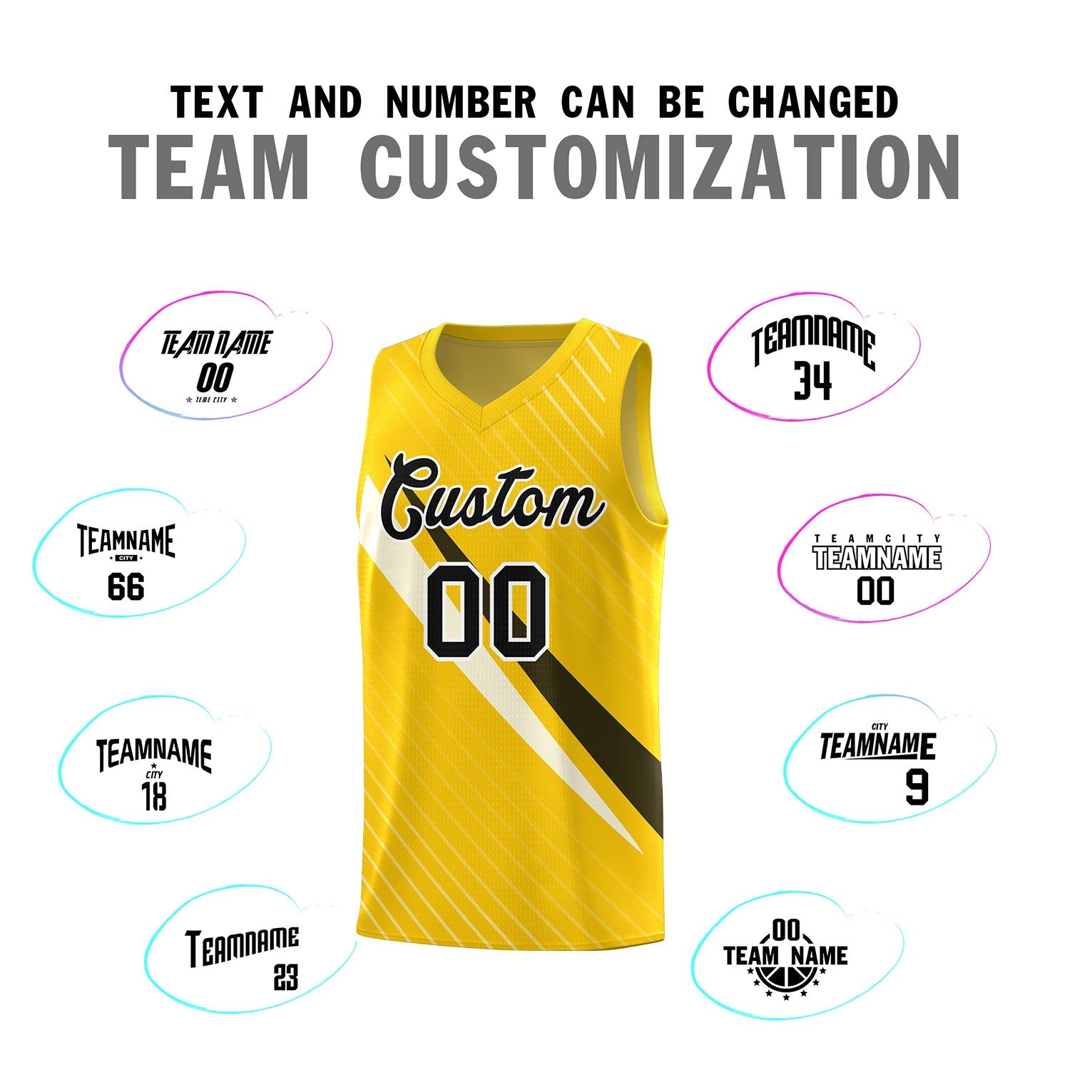 Custom Gold Diagonal Pinstripe Pattern Color Block Sports Uniform Basketball Jersey