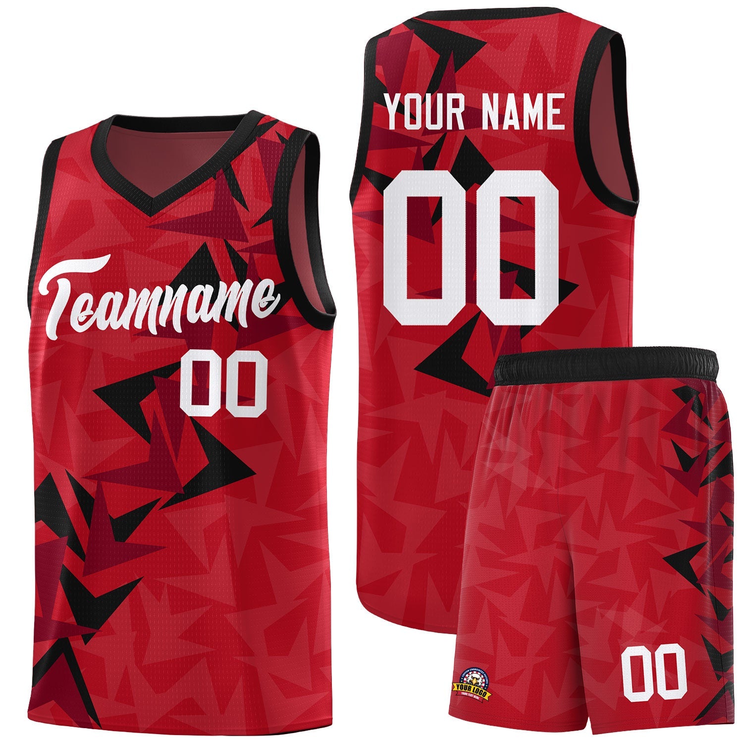 Custom Red Boomerang Pattern Sets Basketball Jersey