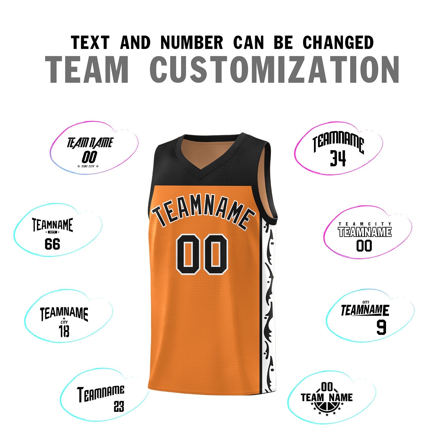 Custom Gold Orange Side Pattern Sports Uniform Basketball Jersey